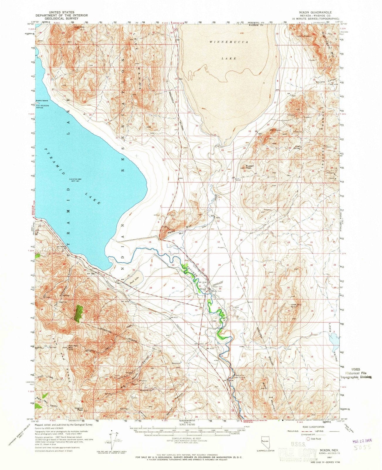 1957 Nixon, NV - Nevada - USGS Topographic Map