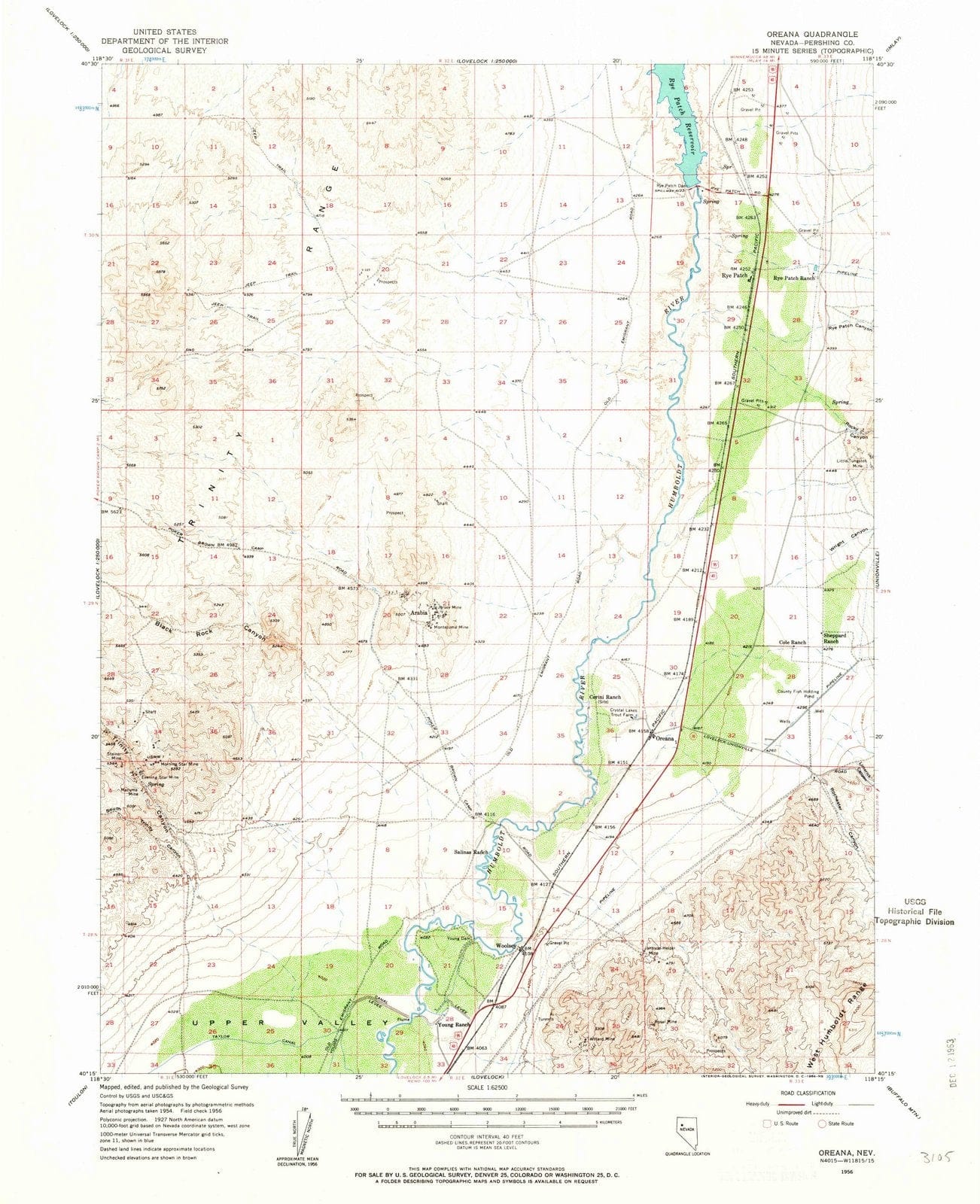 1956 Oreana, NV - Nevada - USGS Topographic Map