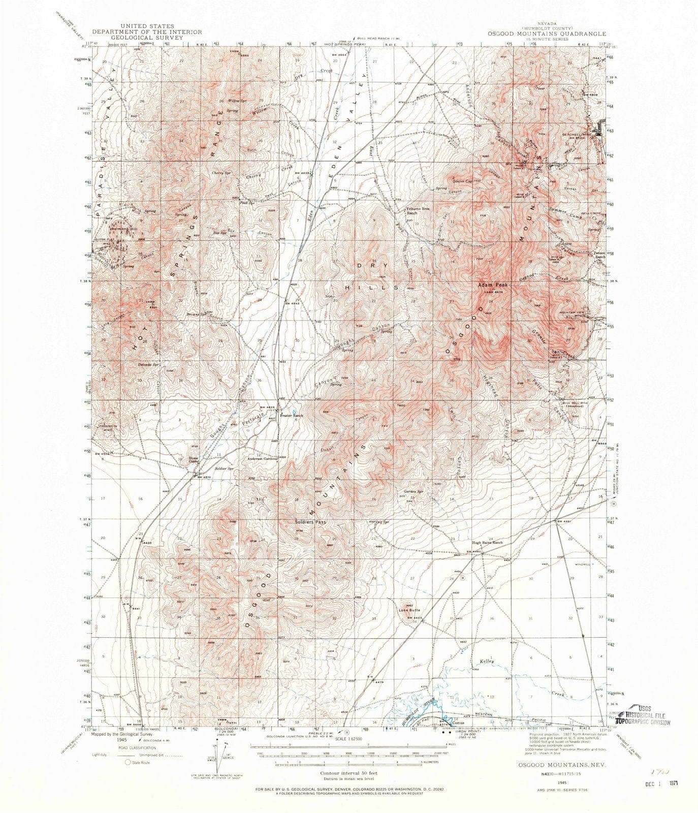 1945 Osgood Mountains, NV - Nevada - USGS Topographic Map