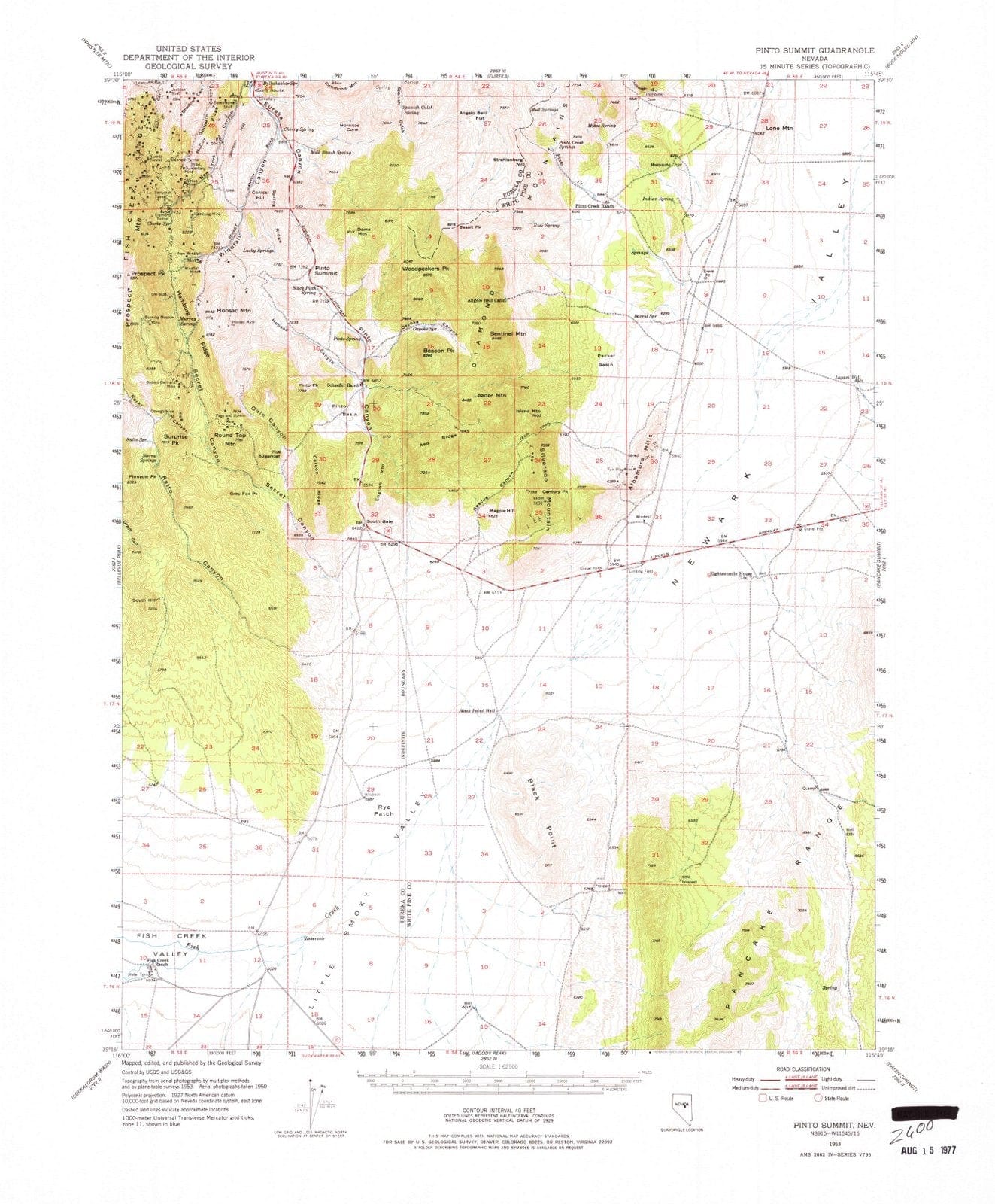 1953 Pinto Summit, NV - Nevada - USGS Topographic Map