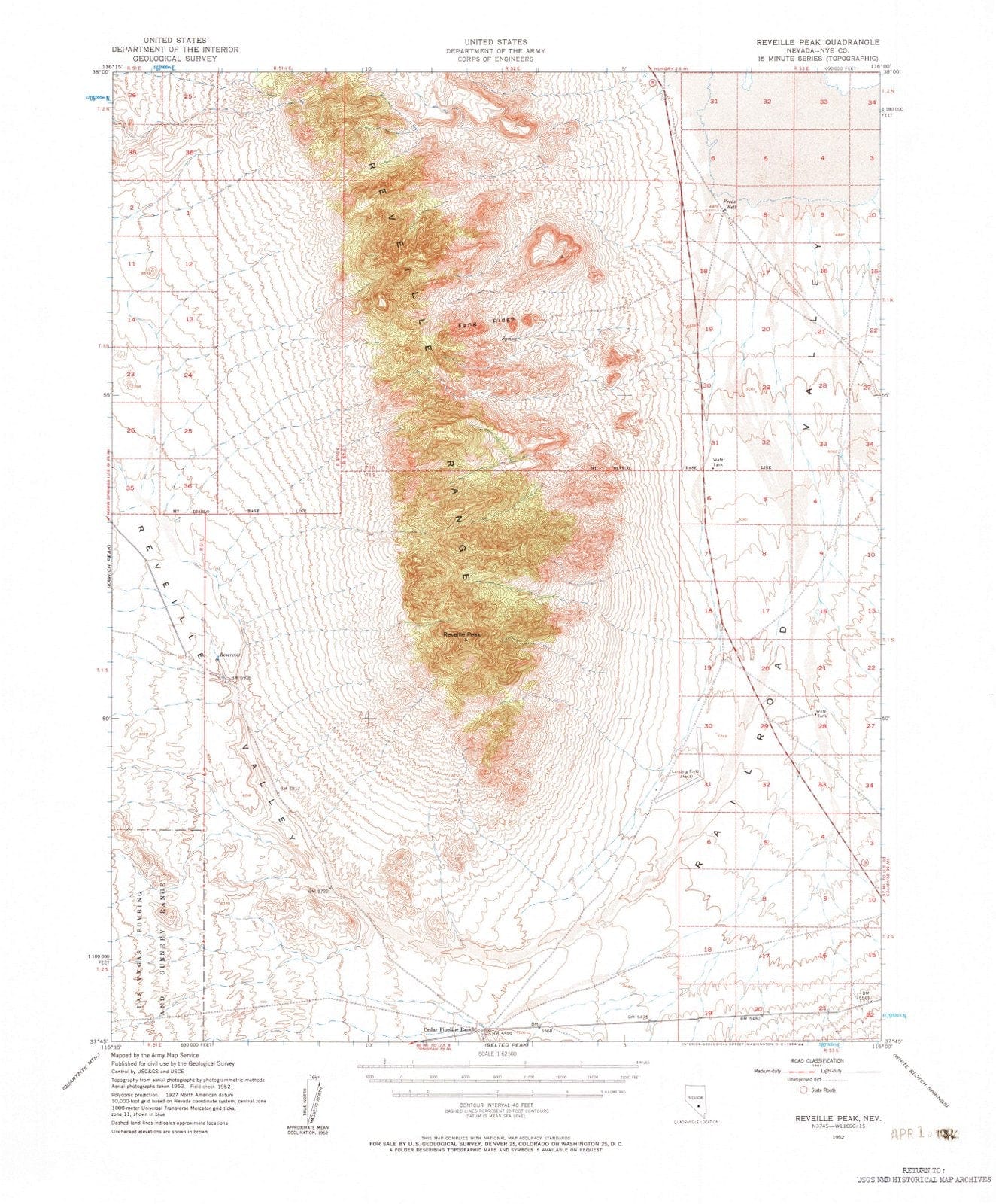 1952 Reveille Peak, NV - Nevada - USGS Topographic Map