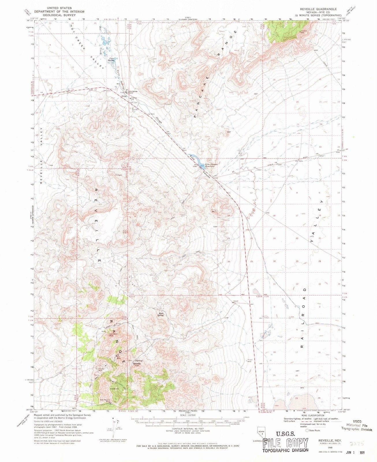 1968 Reveille, NV - Nevada - USGS Topographic Map v3