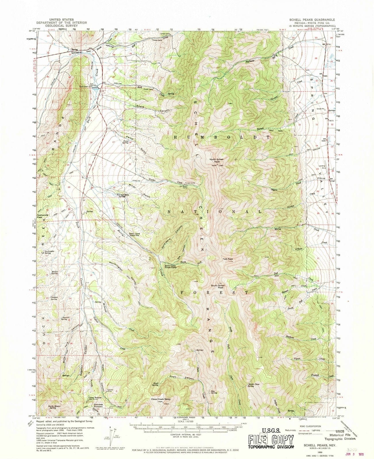 1959 Schell Peaks, NV - Nevada - USGS Topographic Map