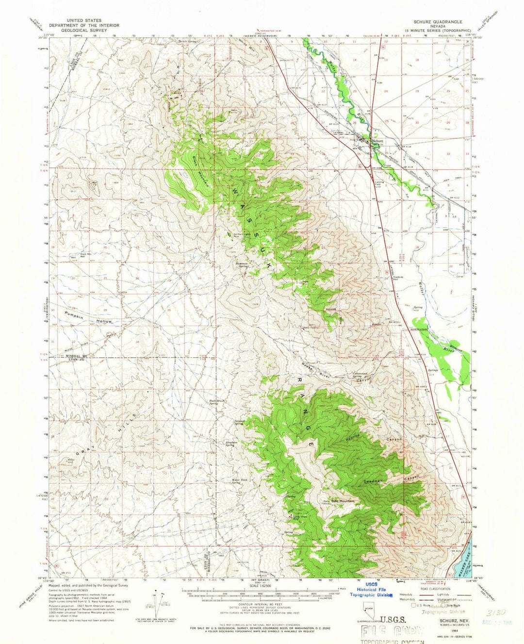 1964 Schurz, NV - Nevada - USGS Topographic Map