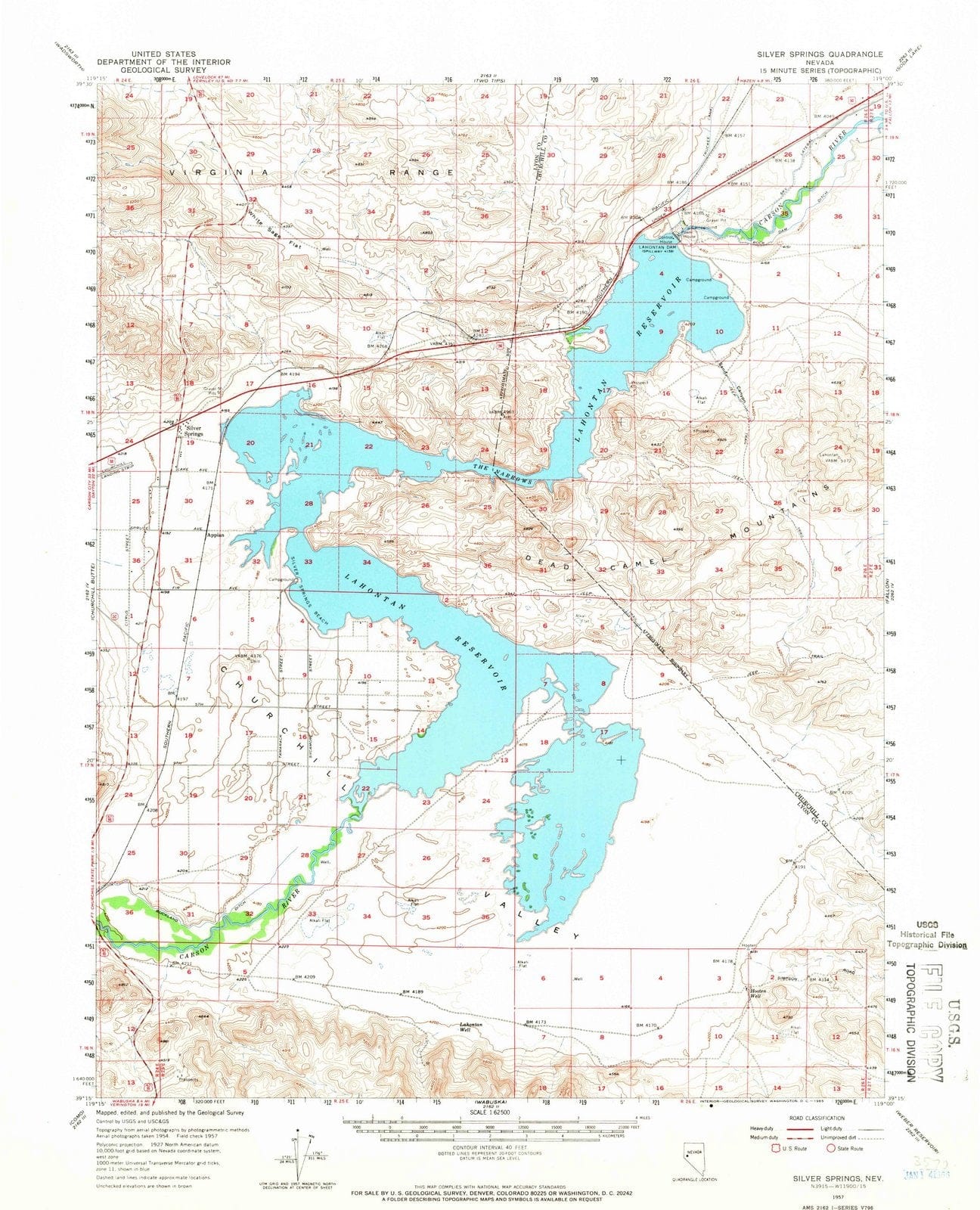 1957 Silver Springs, NV - Nevada - USGS Topographic Map