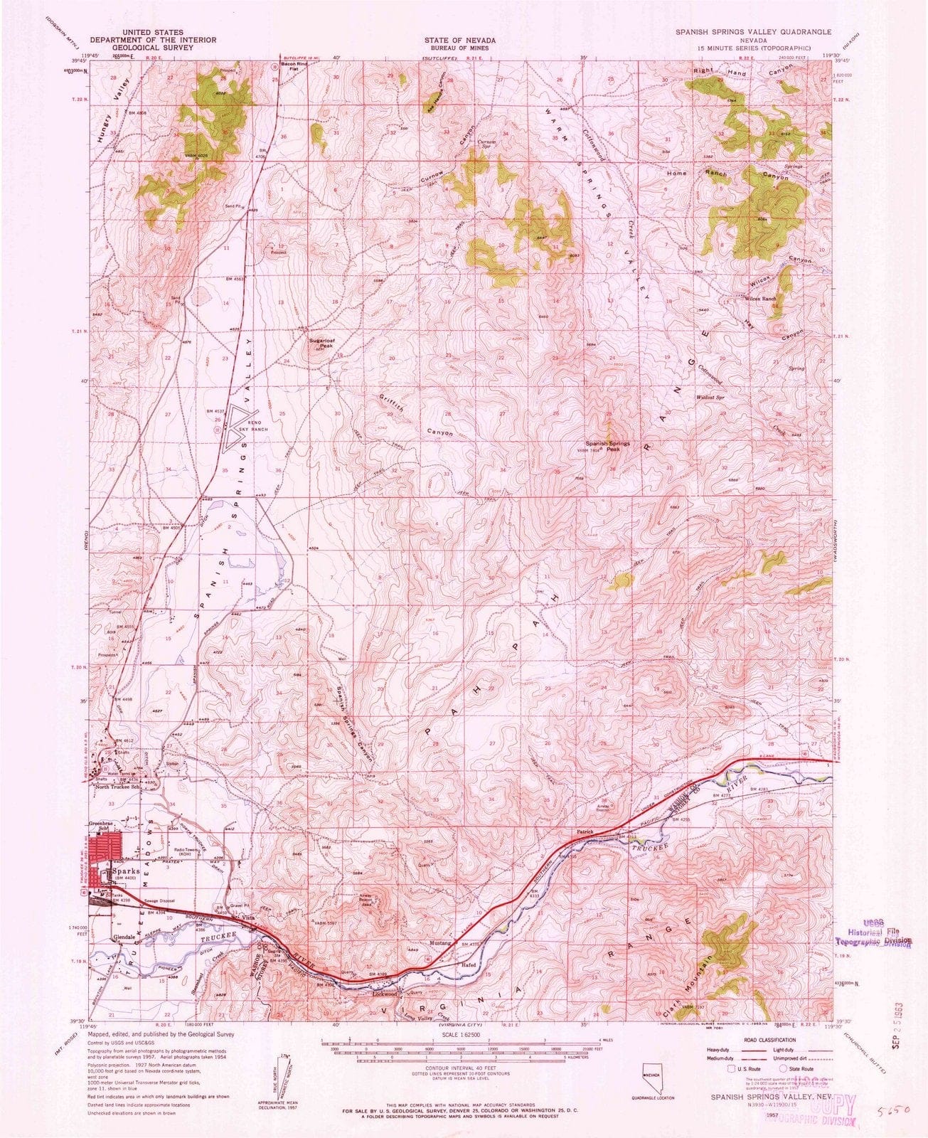 1957 Spanish Springs Valley, NV - Nevada - USGS Topographic Map