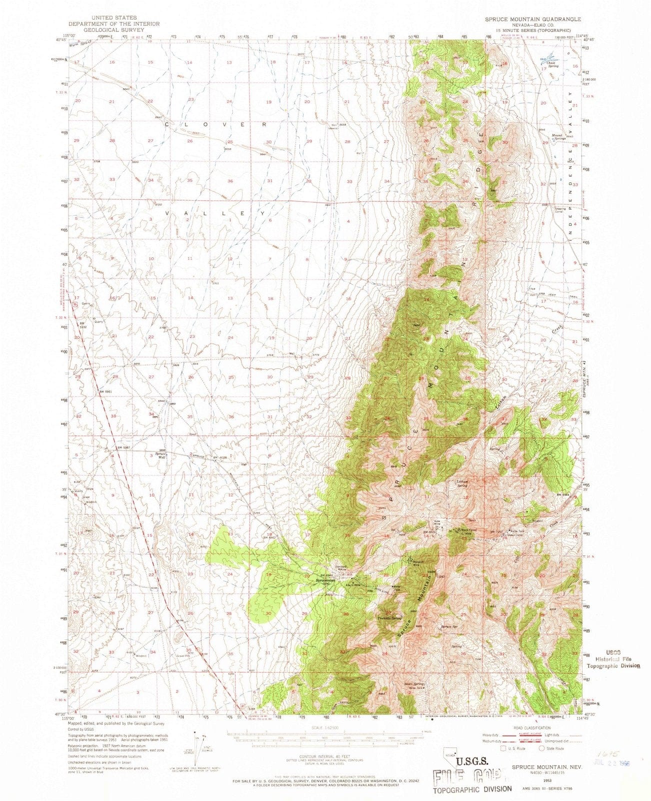 1953 Spruce Mountain, NV - Nevada - USGS Topographic Map