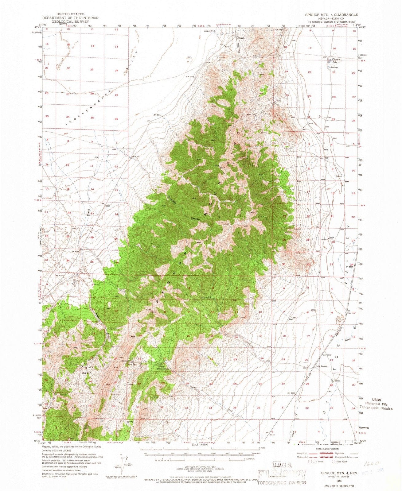 1953 Spruce MTN 4, NV - Nevada - USGS Topographic Map