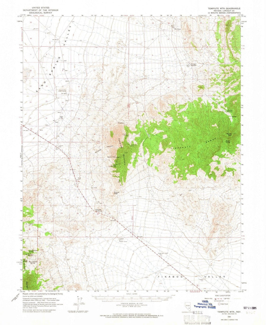 1964 Tempiute MTN, NV - Nevada - USGS Topographic Map