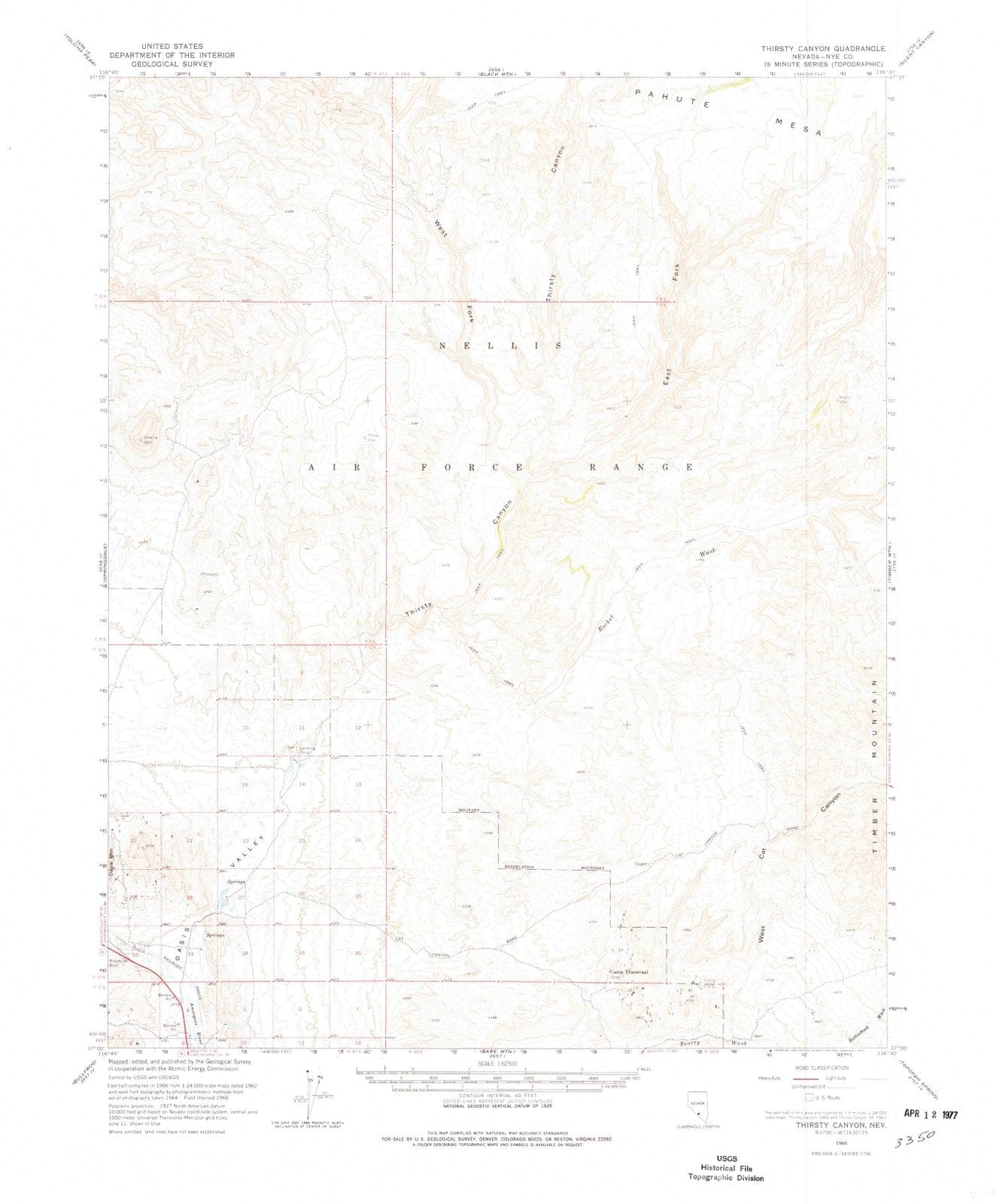 1966 Thirsty Canyon, NV - Nevada - USGS Topographic Map