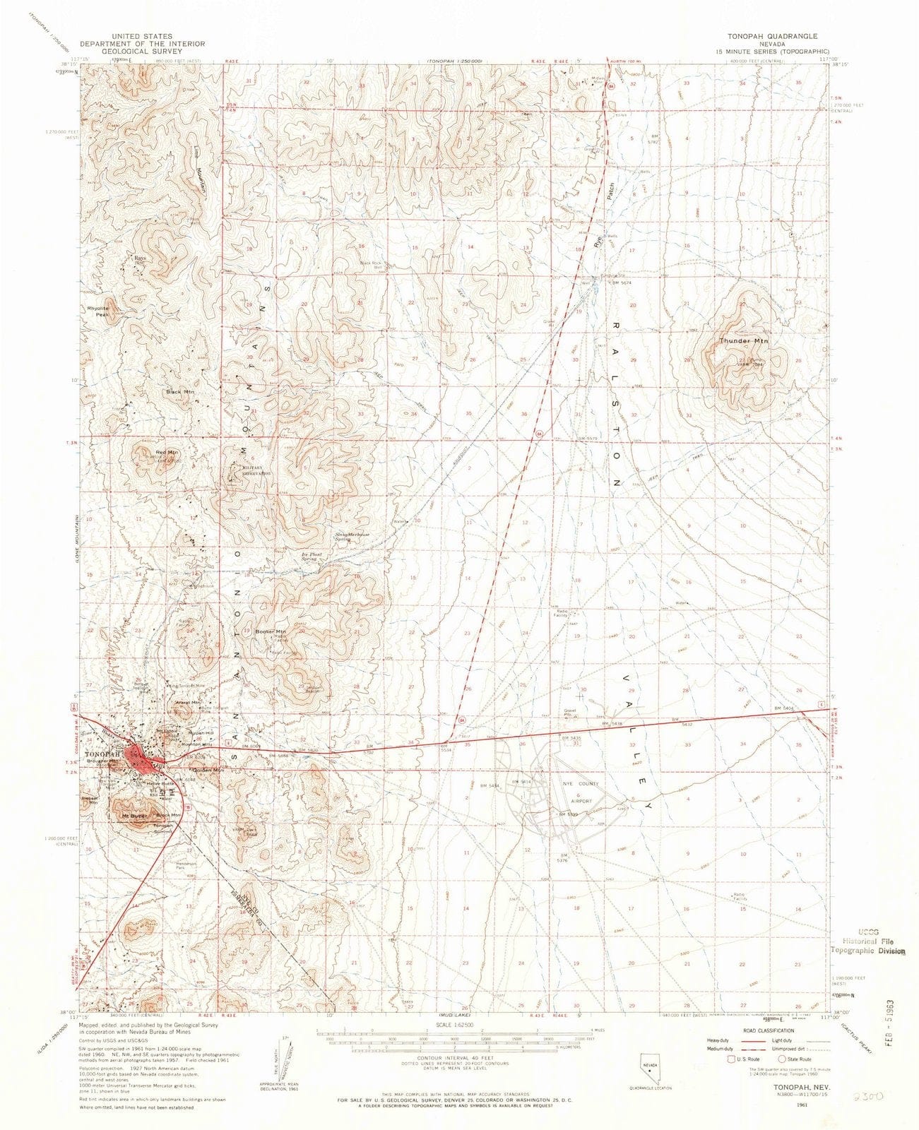 1961 Tonopah, NV - Nevada - USGS Topographic Map