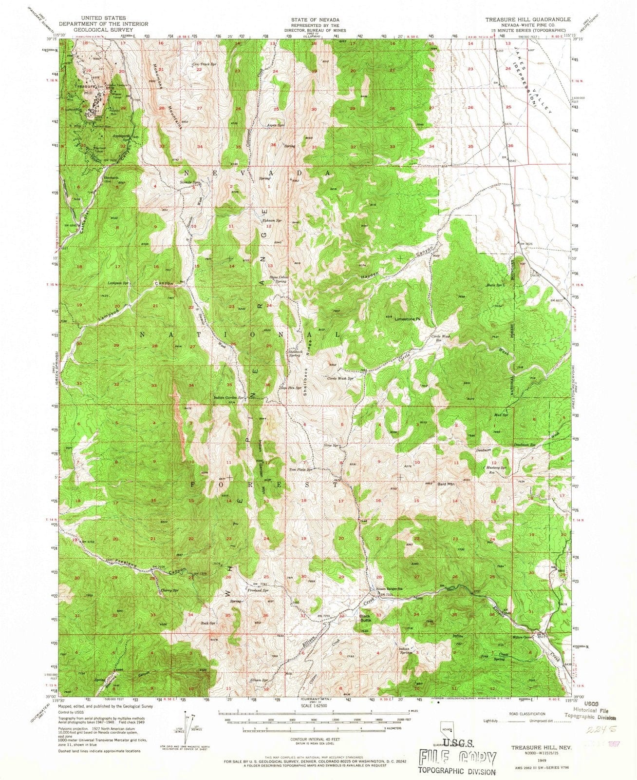 1949 Treasure Hill, NV - Nevada - USGS Topographic Map