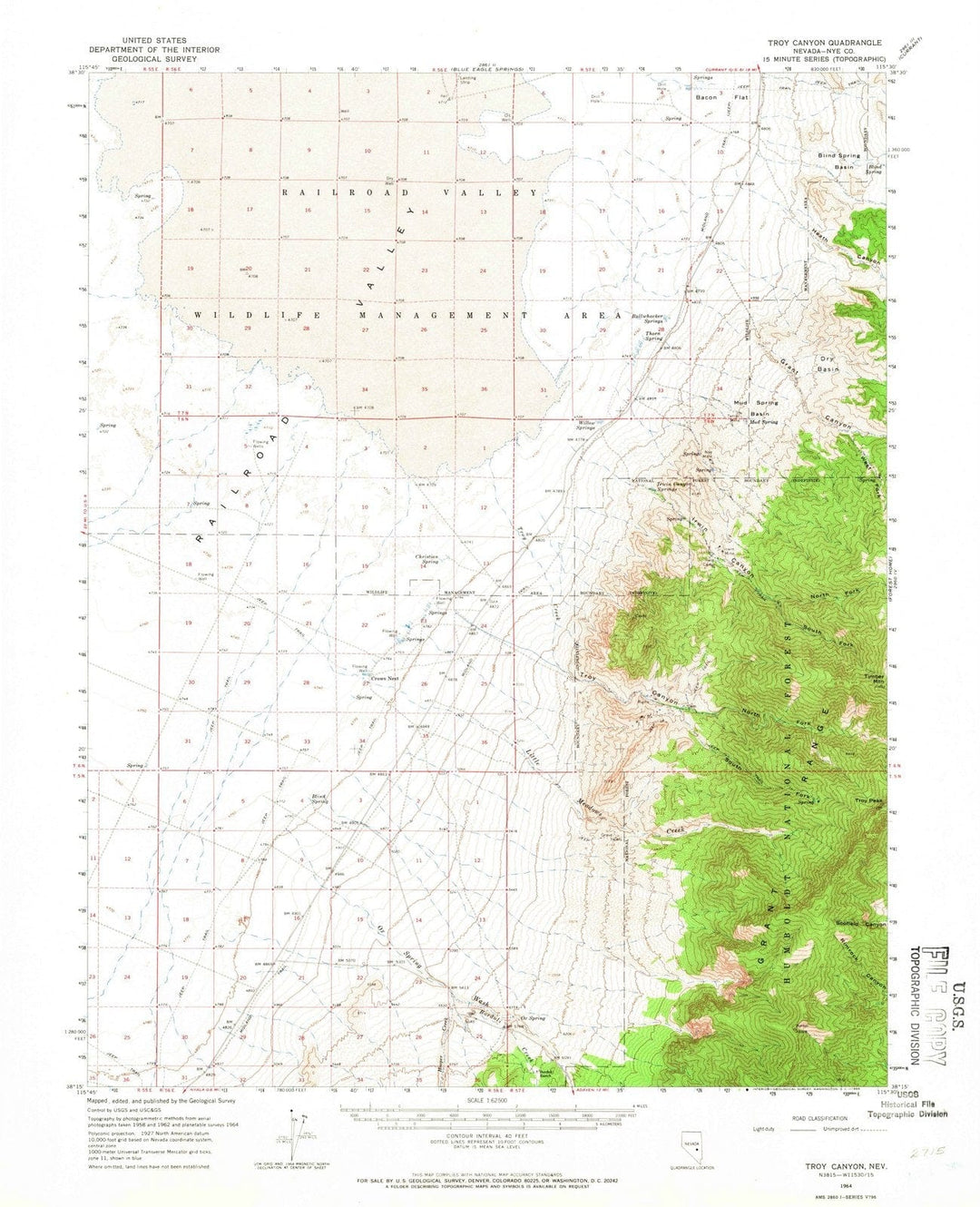 1964 Troy Canyon, NV - Nevada - USGS Topographic Map