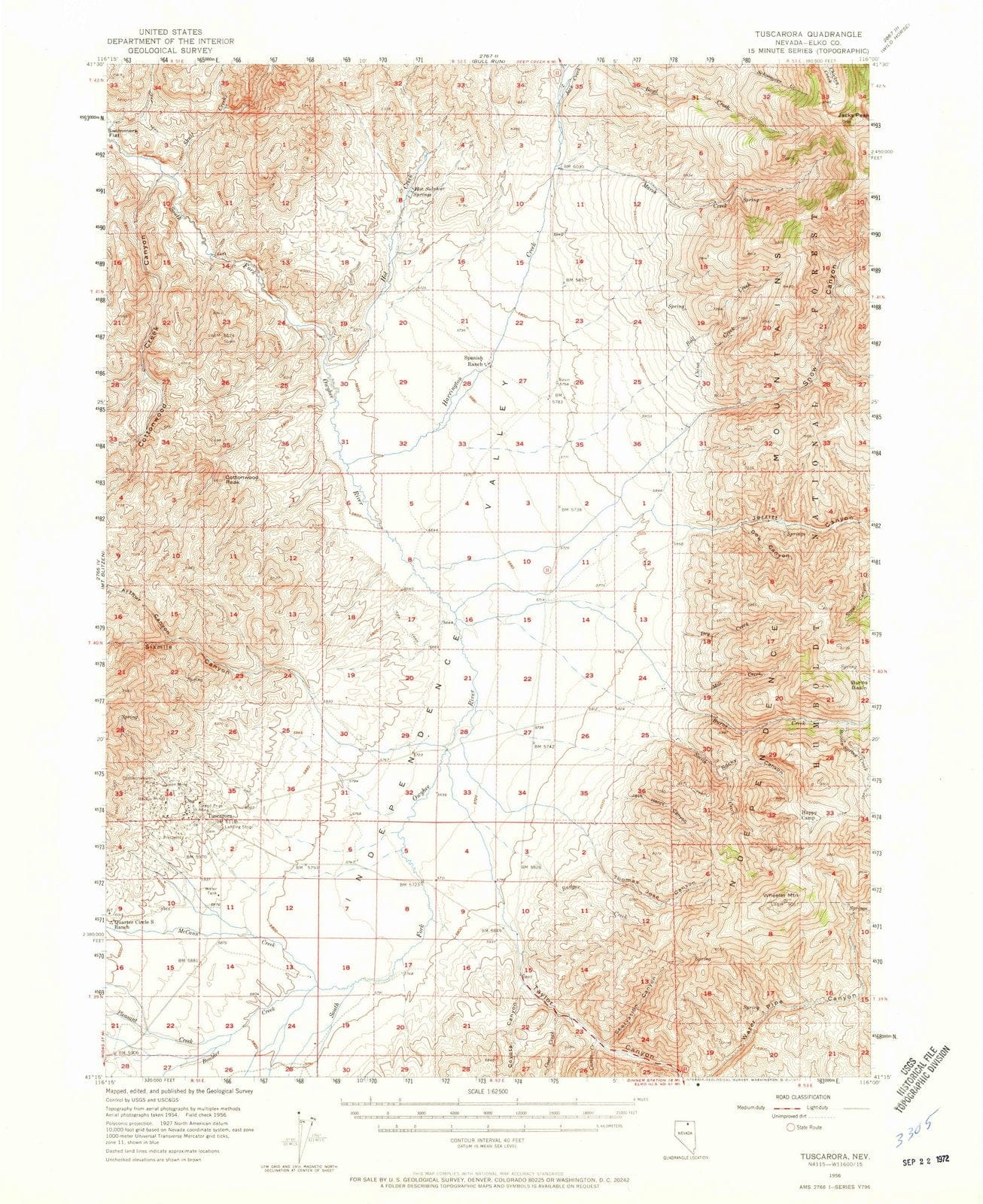 1956 Tuscarora, NV - Nevada - USGS Topographic Map