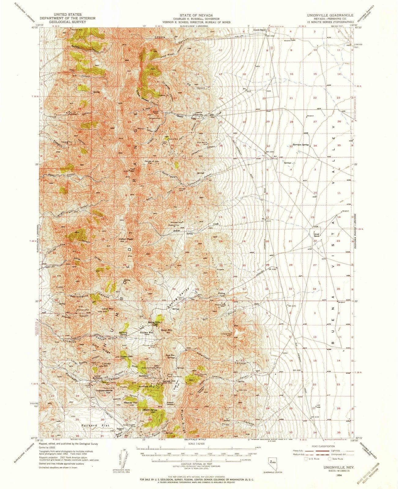 1954 Unionville, NV - Nevada - USGS Topographic Map