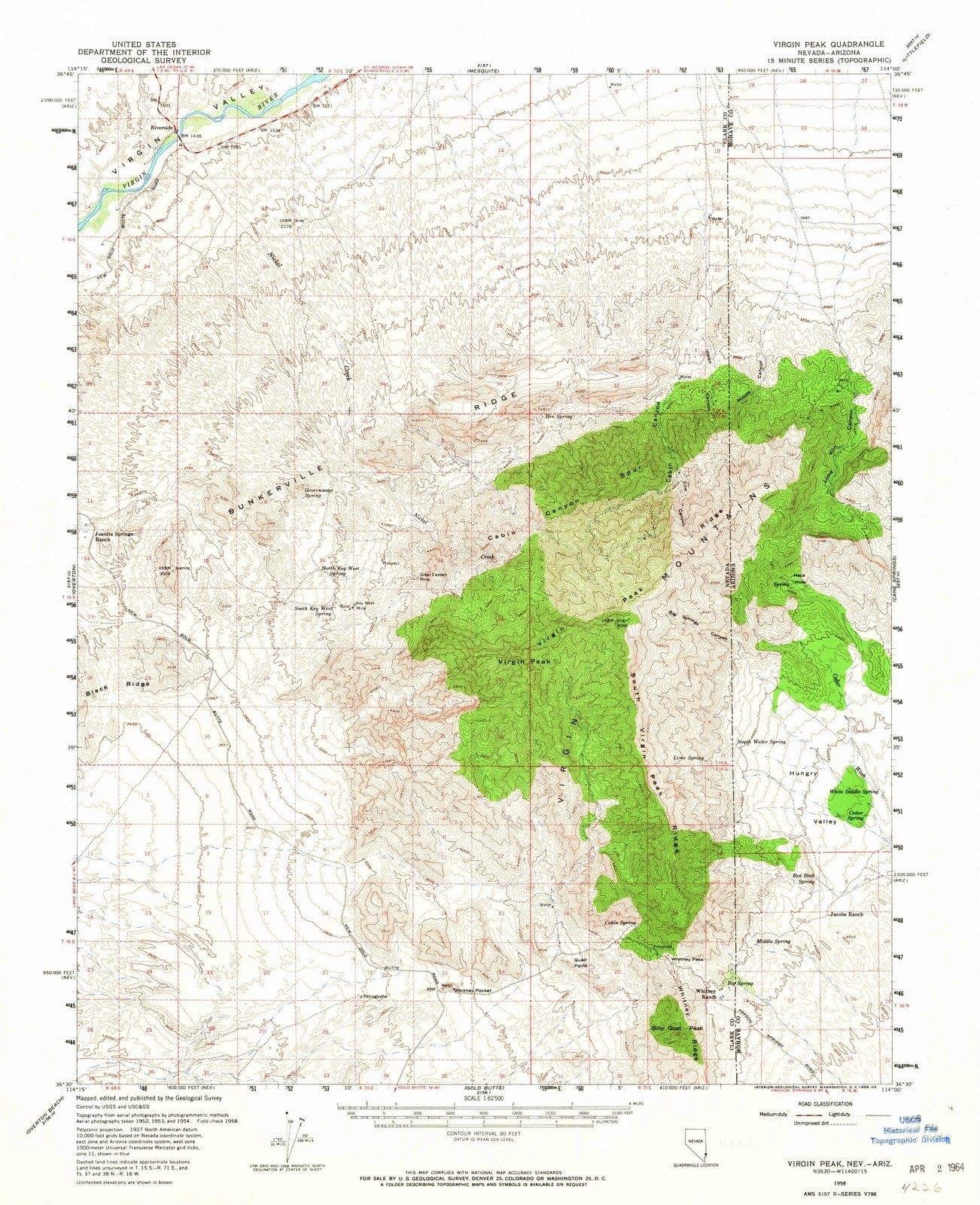 1958 Virgin Peak, NV - Nevada - USGS Topographic Map
