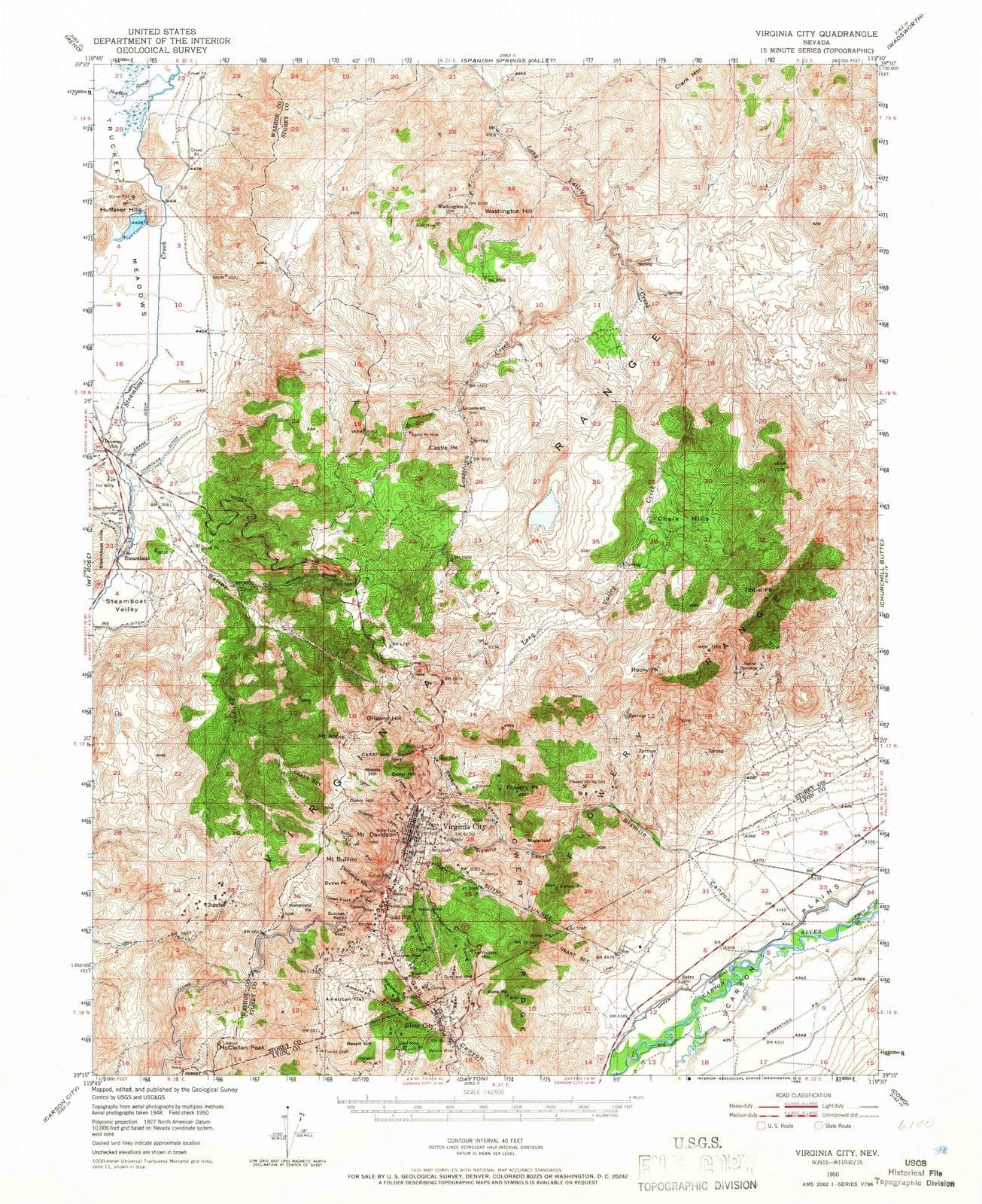 1950 Virginia City, NV - Nevada - USGS Topographic Map