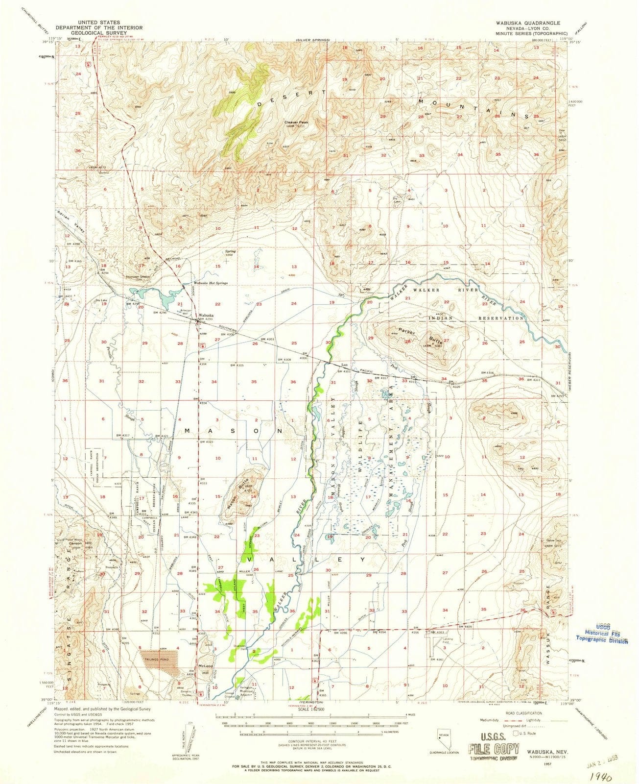 1957 Wabuska, NV - Nevada - USGS Topographic Map