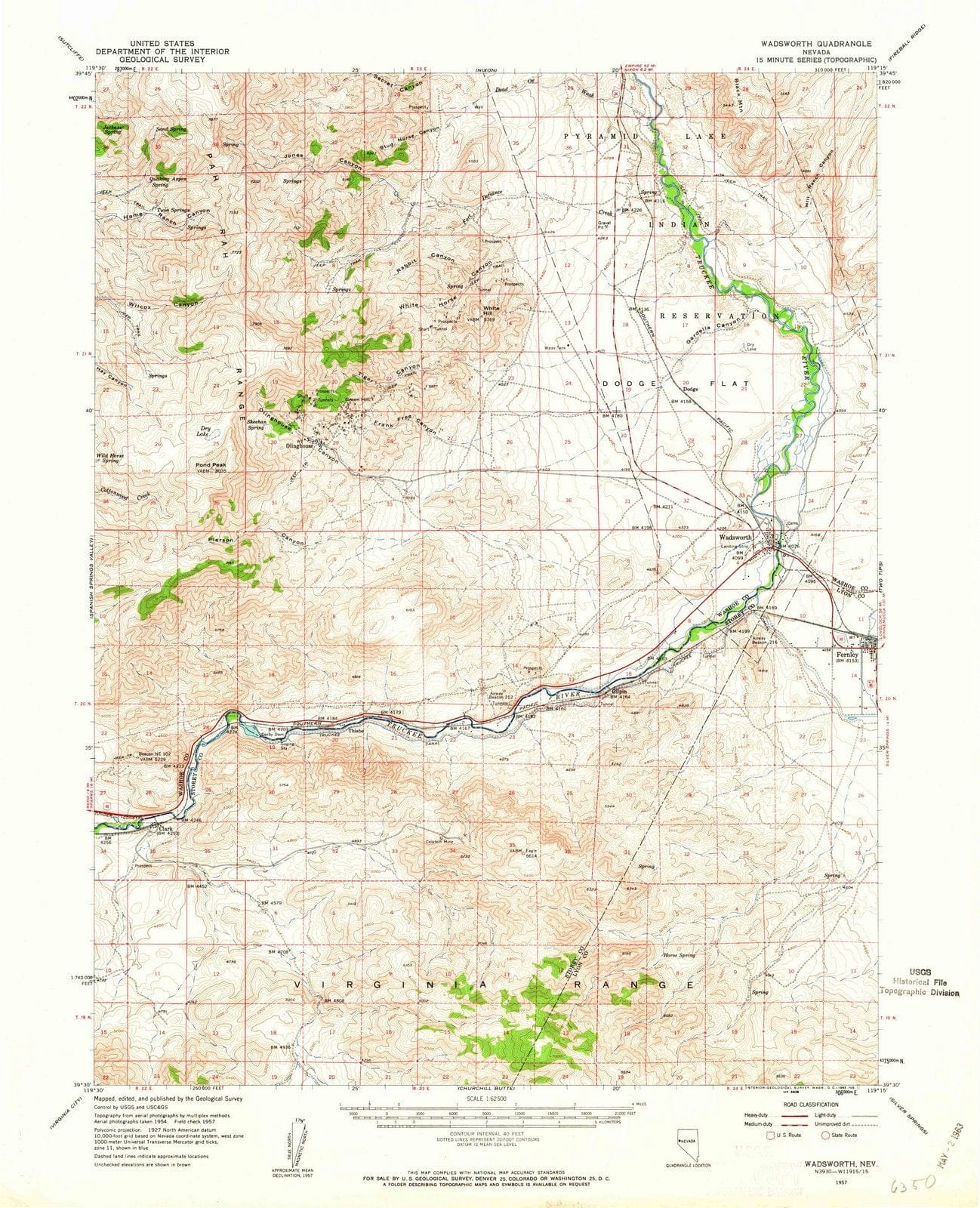 1957 Wadsworth, NV - Nevada - USGS Topographic Map