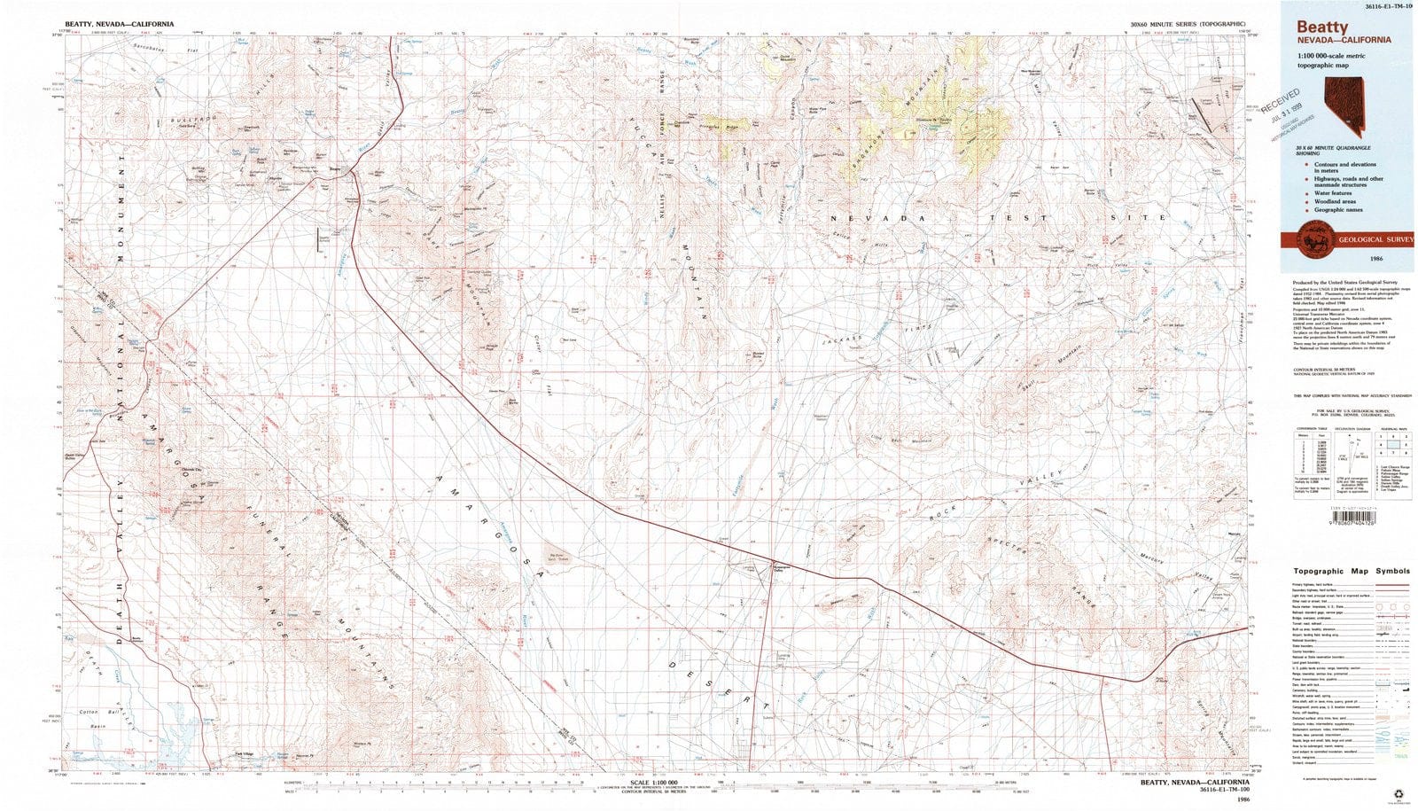 1986 Beatty, NV - Nevada - USGS Topographic Map