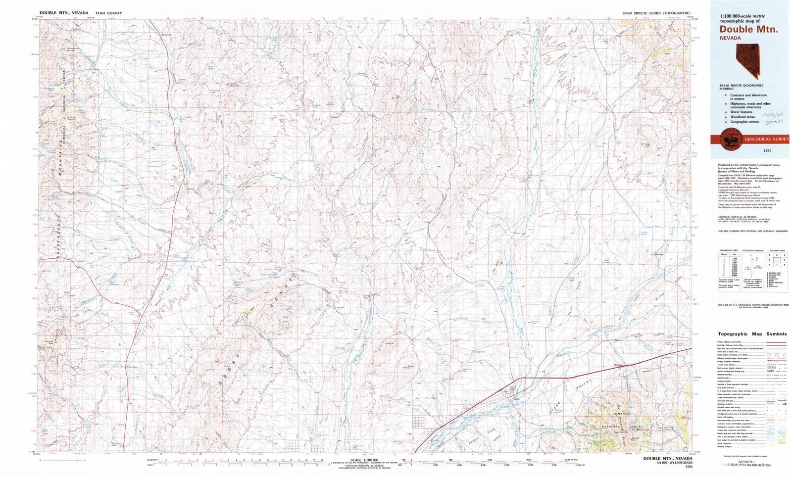 1981 Double MTN, NV - Nevada - USGS Topographic Map
