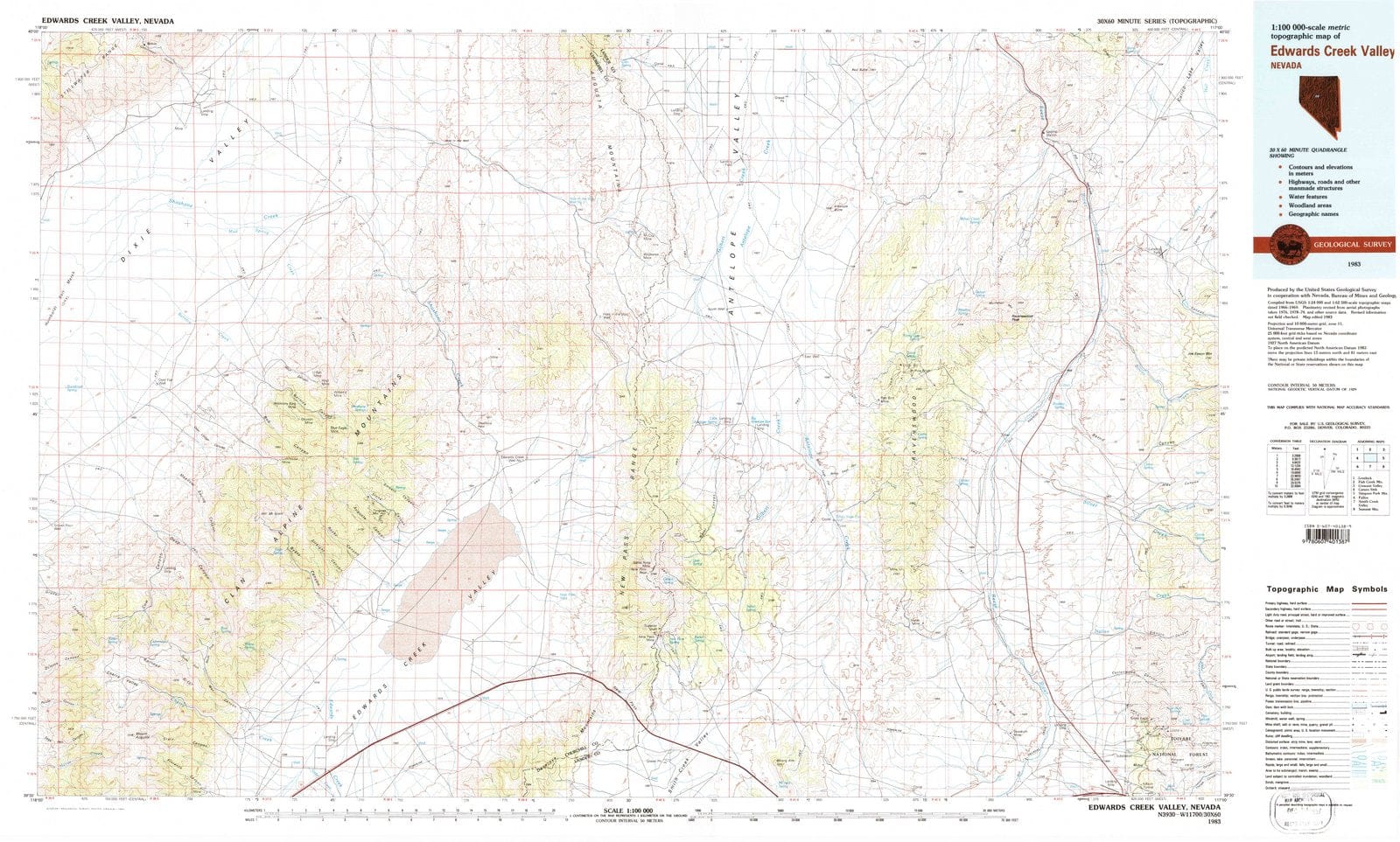 1983 Edwards Creek Valley, NV - Nevada - USGS Topographic Map