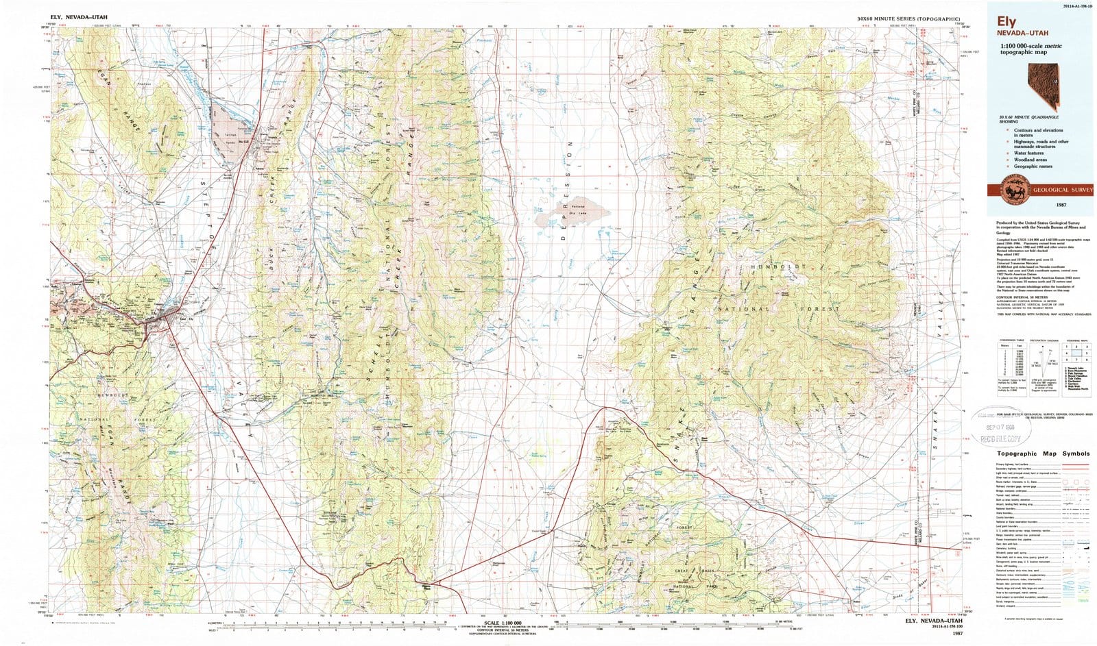 1987 Ely, NV - Nevada - USGS Topographic Map