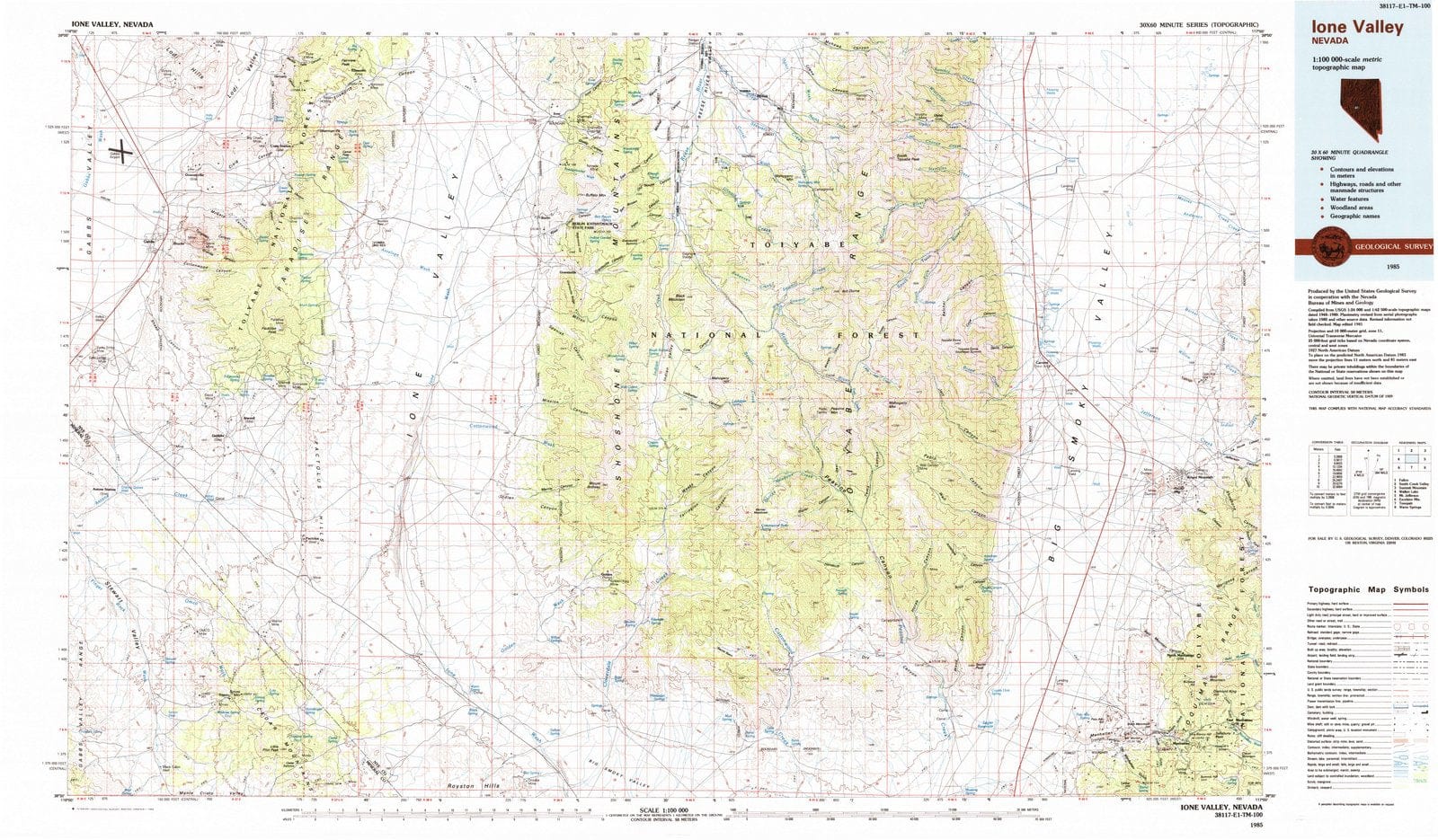 1985 Ione Valley, NV - Nevada - USGS Topographic Map