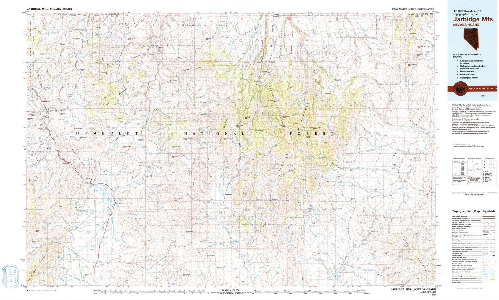 1981 Jarbidge MTS, NV - Nevada - USGS Topographic Map