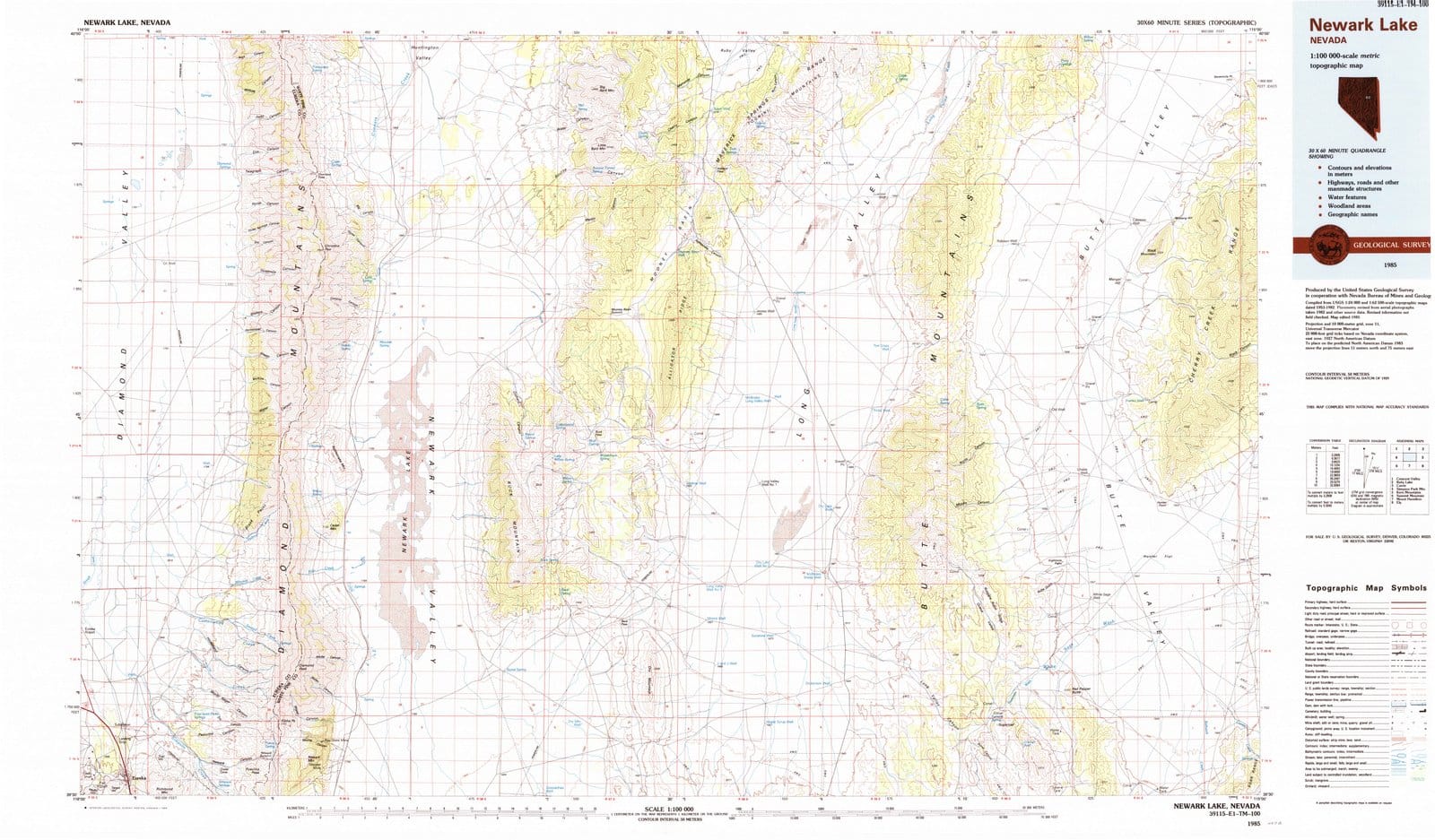 1985 Newark Lake, NV - Nevada - USGS Topographic Map