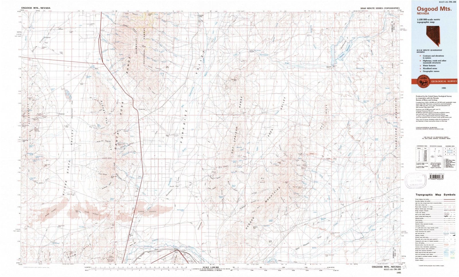 1985 Osgood MTS, NV - Nevada - USGS Topographic Map