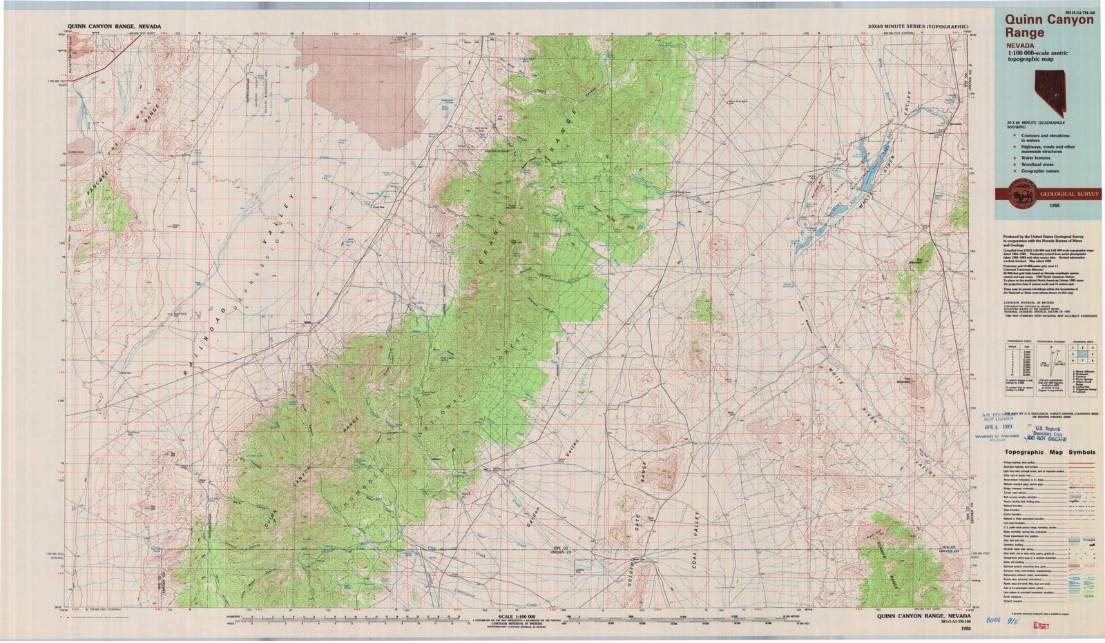 1988 Quinn Canyon Range, NV - Nevada - USGS Topographic Map