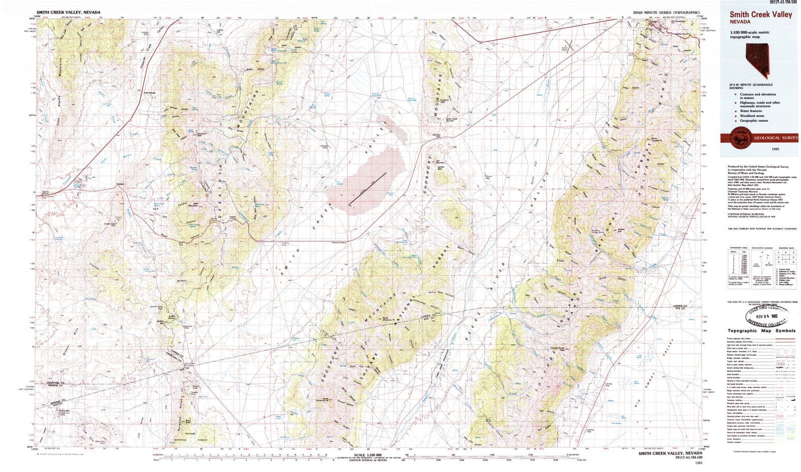 1985 Smith Creek Valley, NV - Nevada - USGS Topographic Map