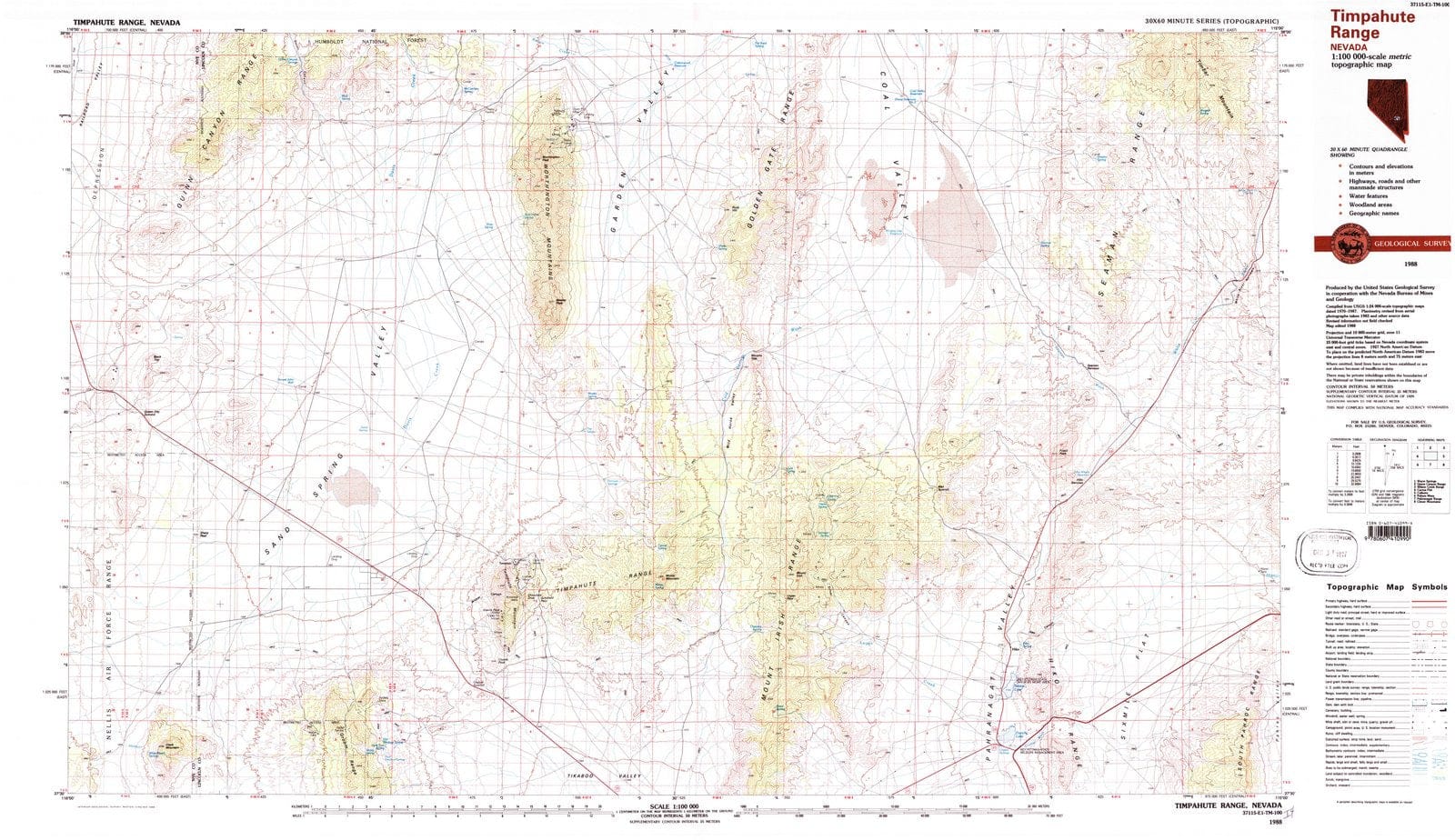 1988 Timpahute Range, NV - Nevada - USGS Topographic Map