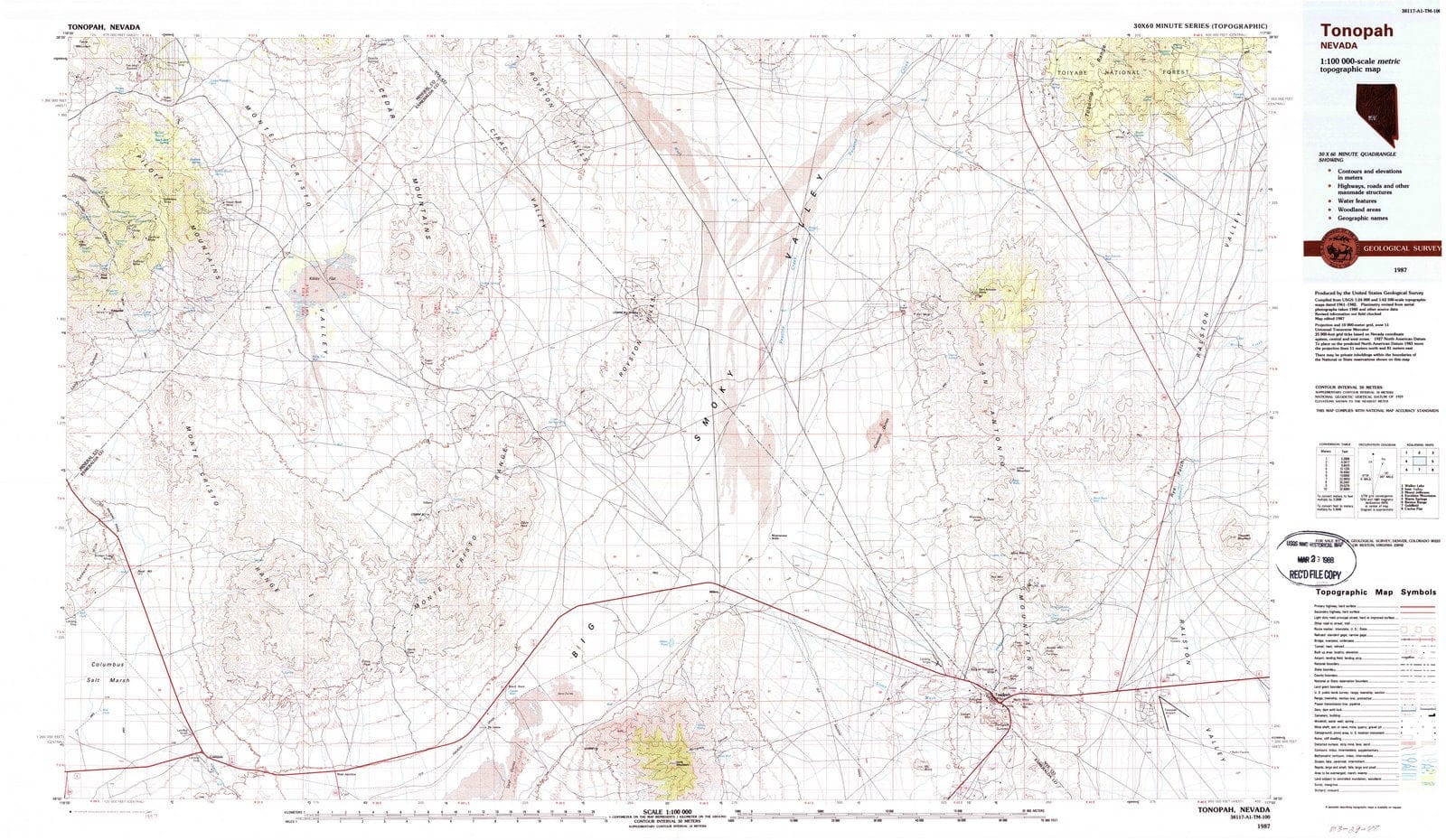 1987 Tonopah, NV - Nevada - USGS Topographic Map