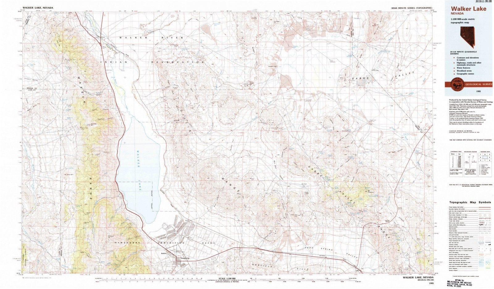 1985 Walker Lake, NV - Nevada - USGS Topographic Map