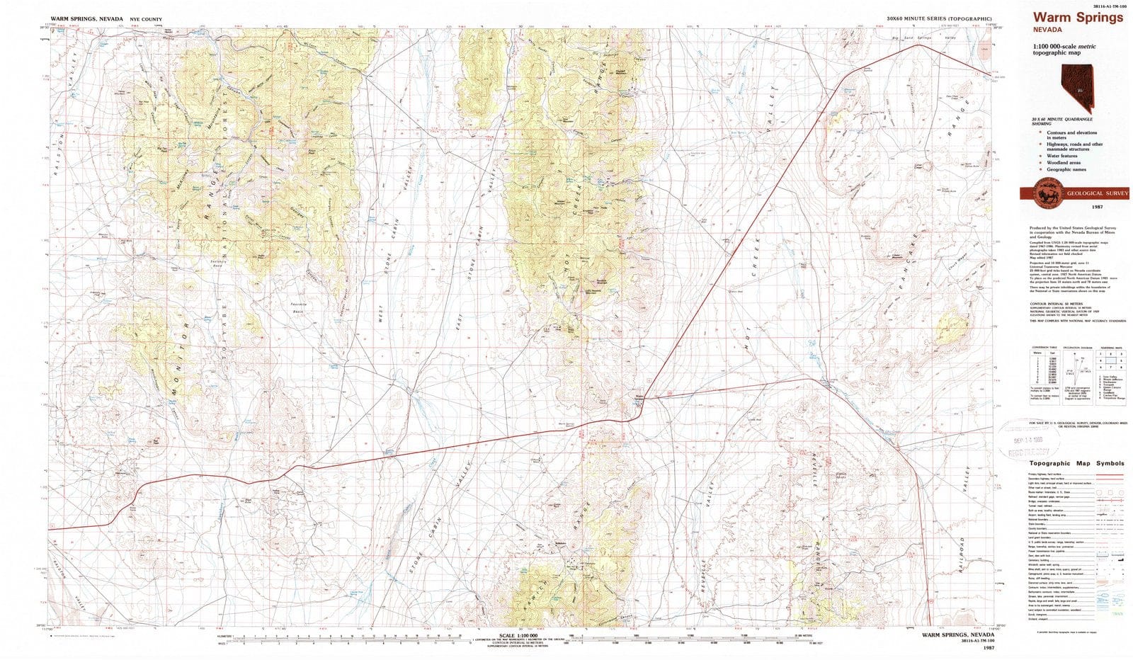 1987 Warm Springs, NV - Nevada - USGS Topographic Map