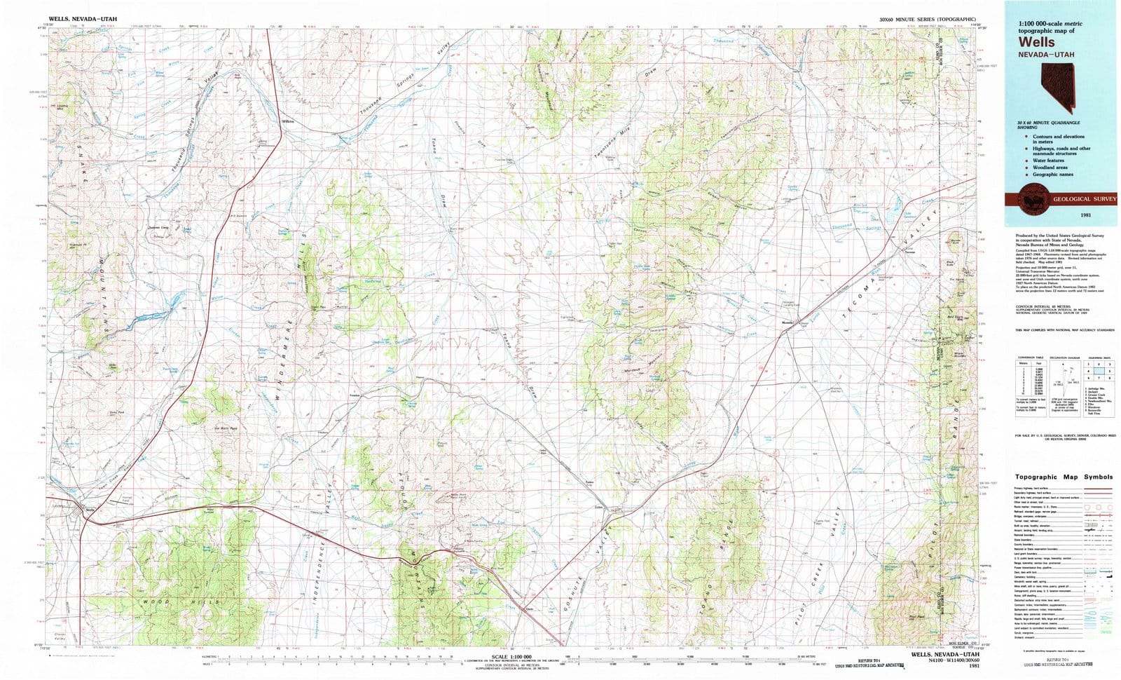 1981 Wells, NV - Nevada - USGS Topographic Map