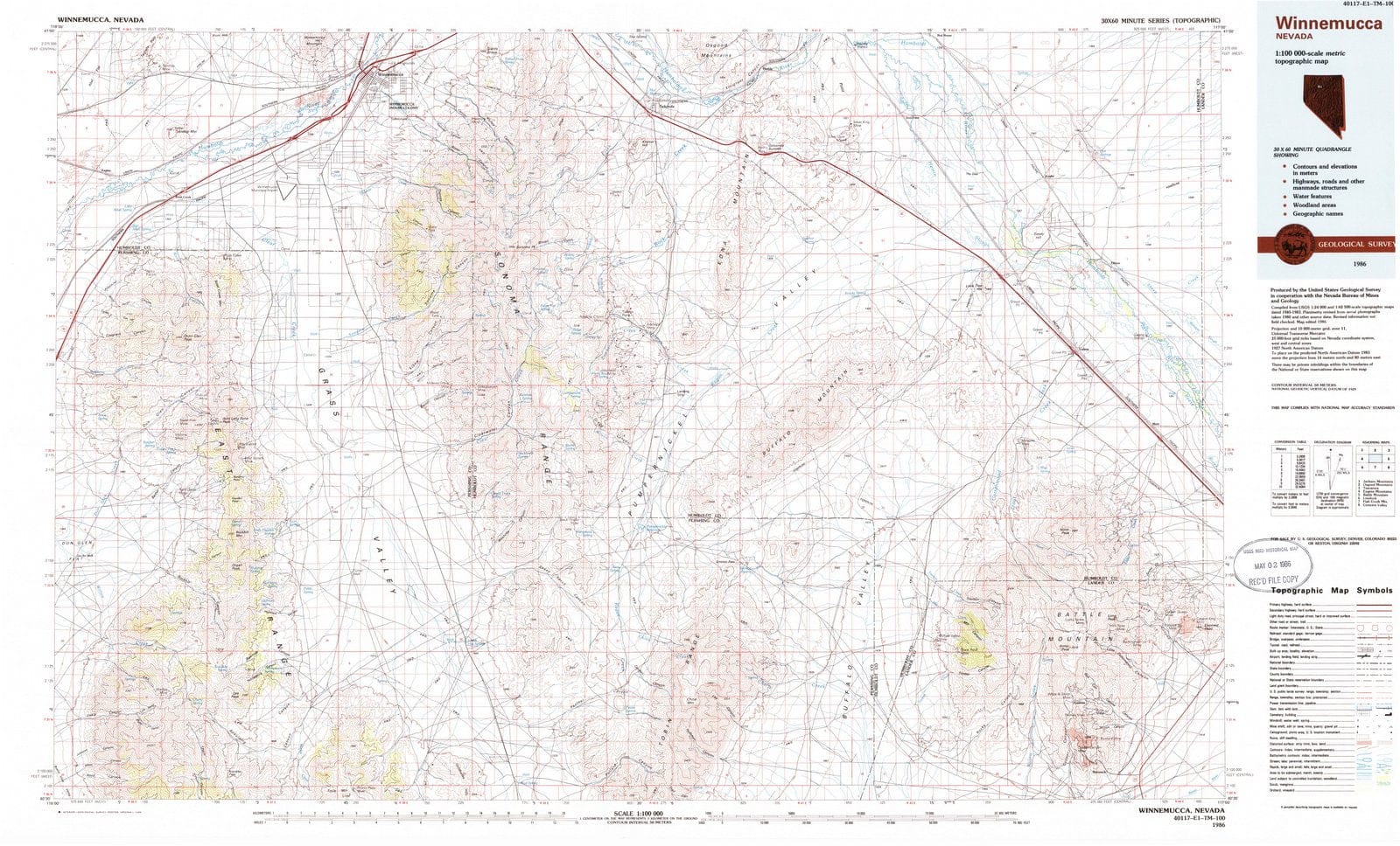 1986 Winnemucca, NV - Nevada - USGS Topographic Map