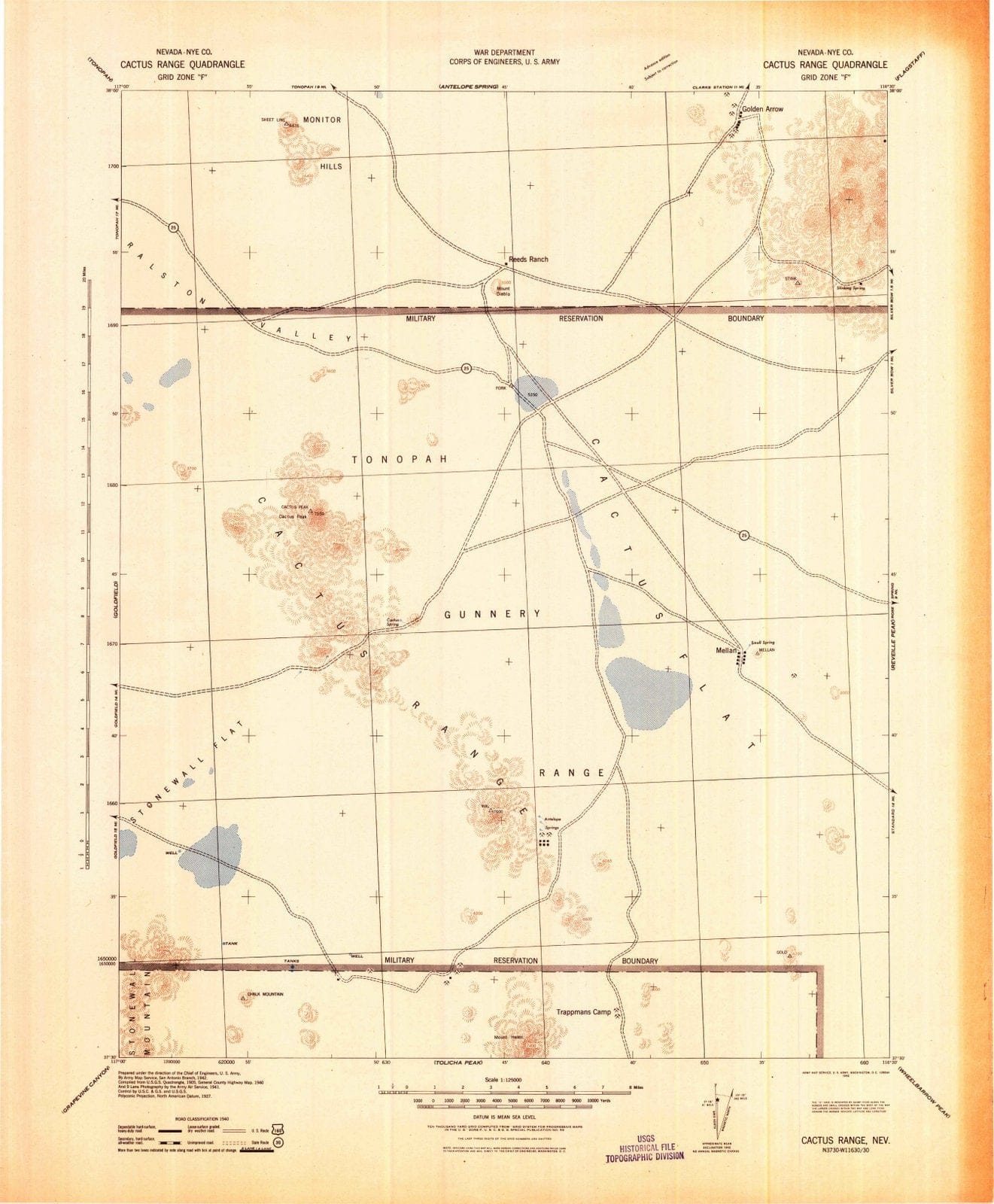 1942 Cactus Range, NV - Nevada - USGS Topographic Map