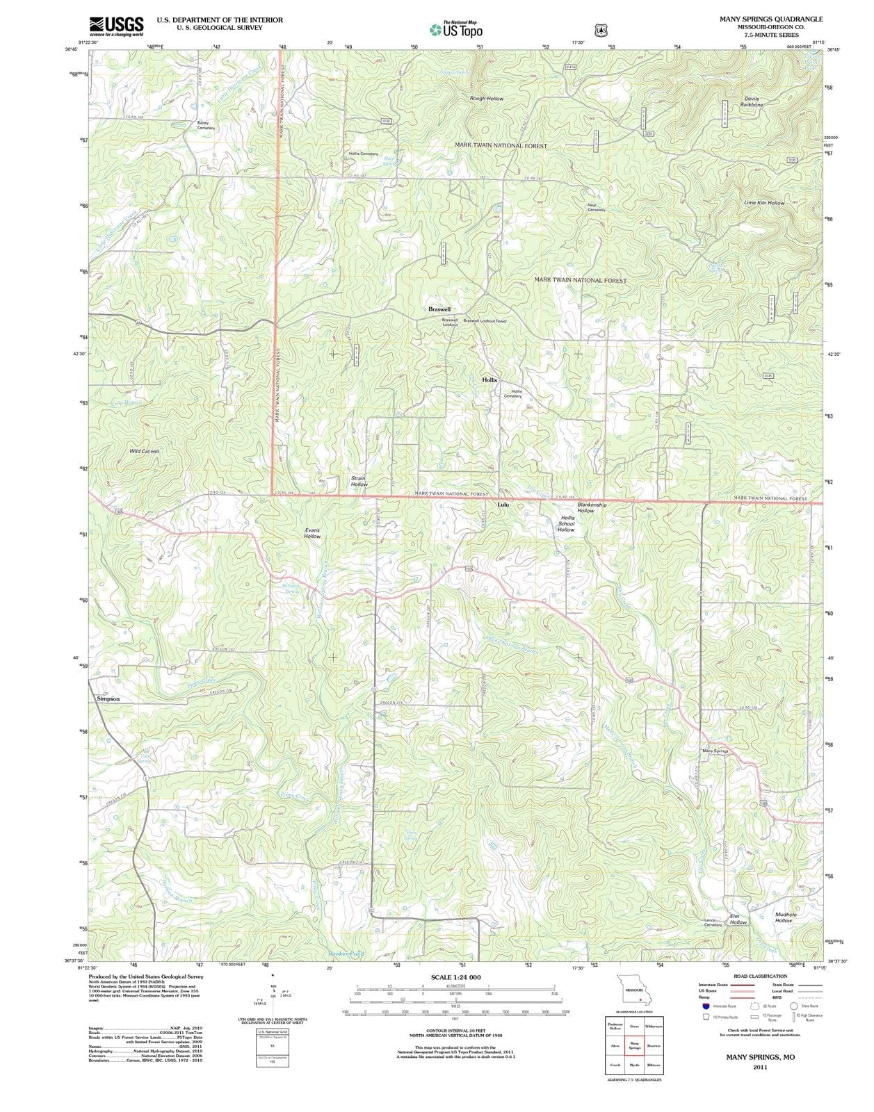 2011 Many Springs, MO - Missouri - USGS Topographic Map