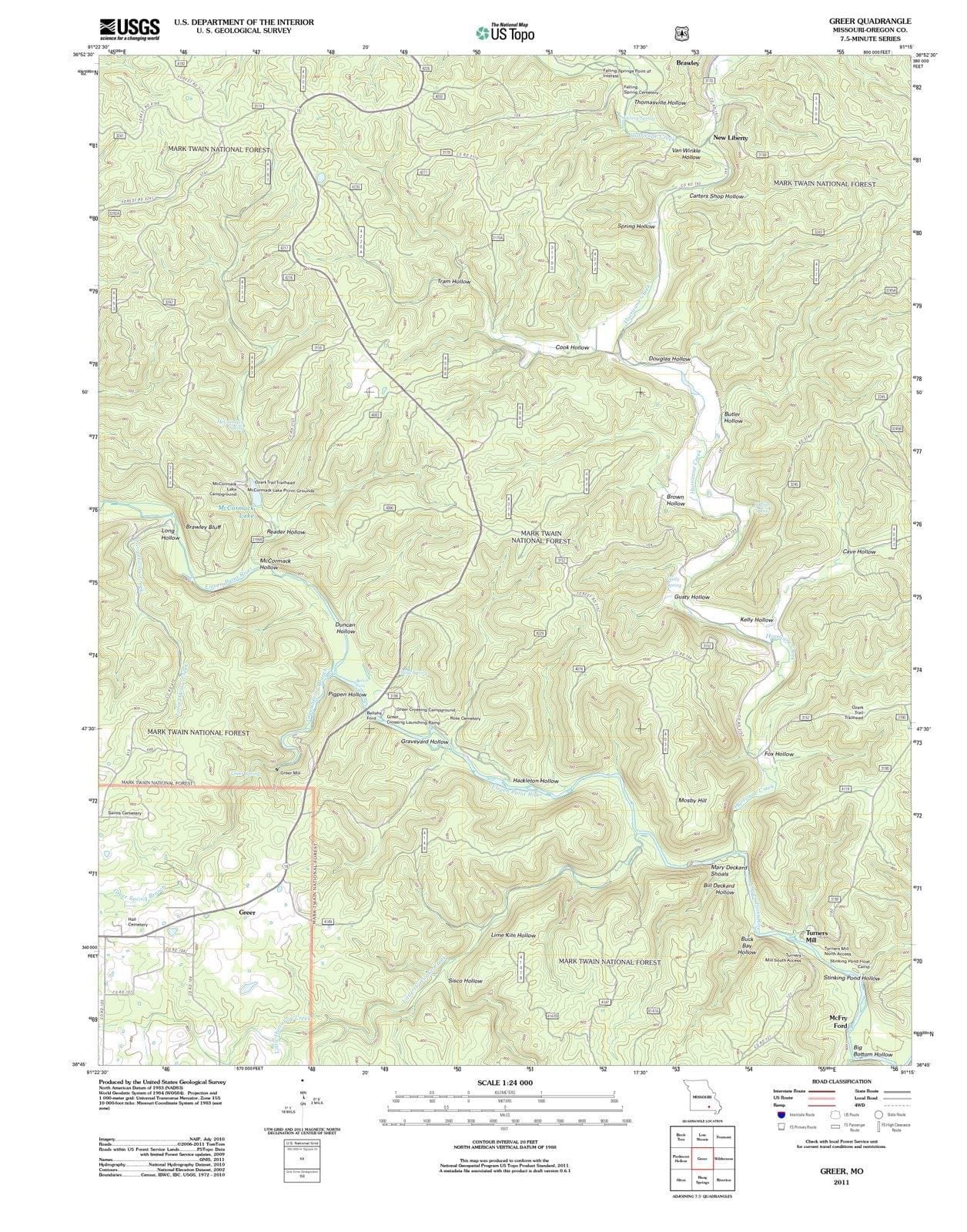 2011 Greer, MO - Missouri - USGS Topographic Map