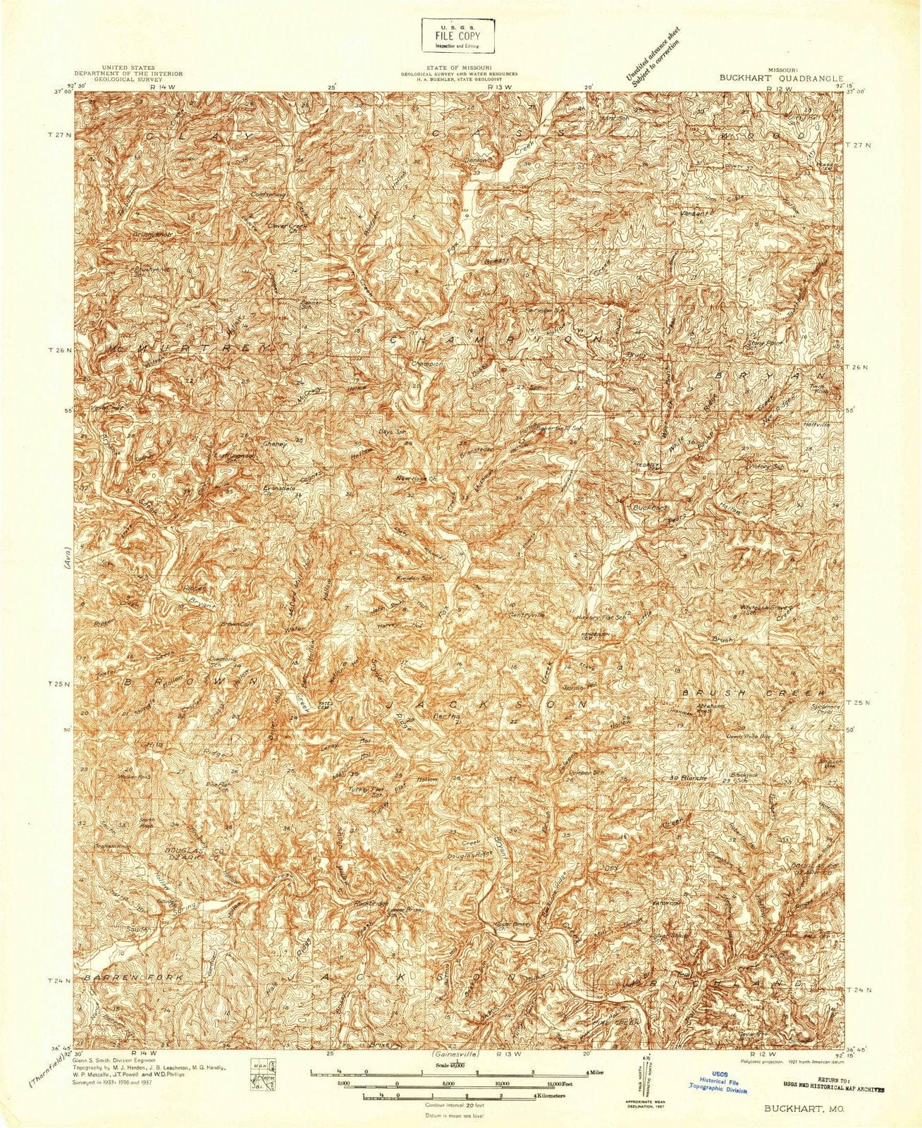 1937 Buckhart, MO - Missouri - USGS Topographic Map