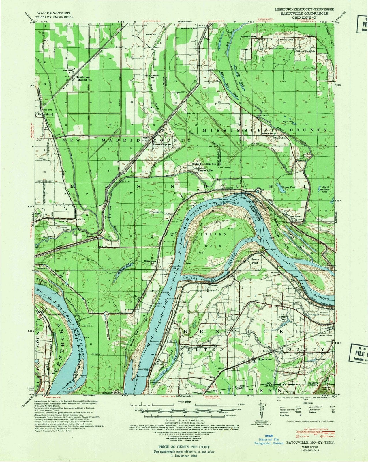 1939 Bayouville, MO - Missouri - USGS Topographic Map