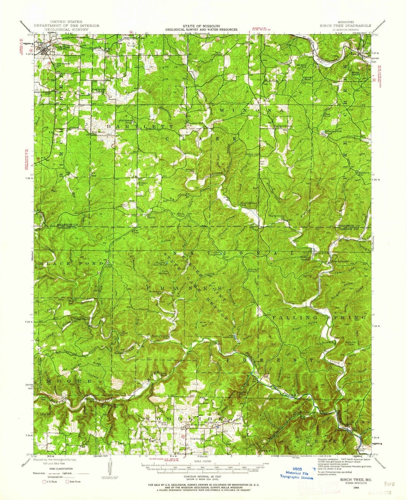1944 Birch Tree, MO - Missouri - USGS Topographic Map