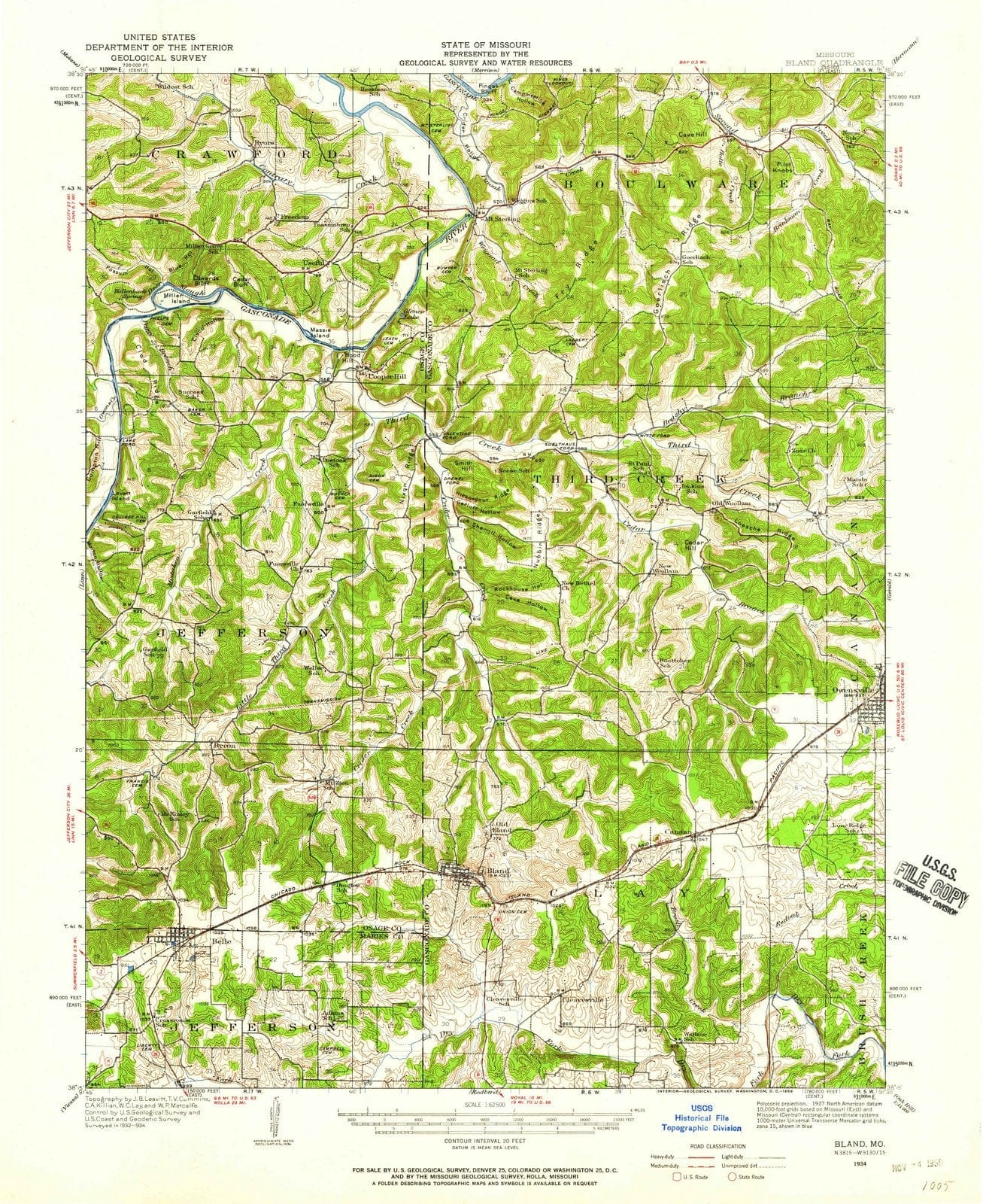 1934 Bland, MO - Missouri - USGS Topographic Map