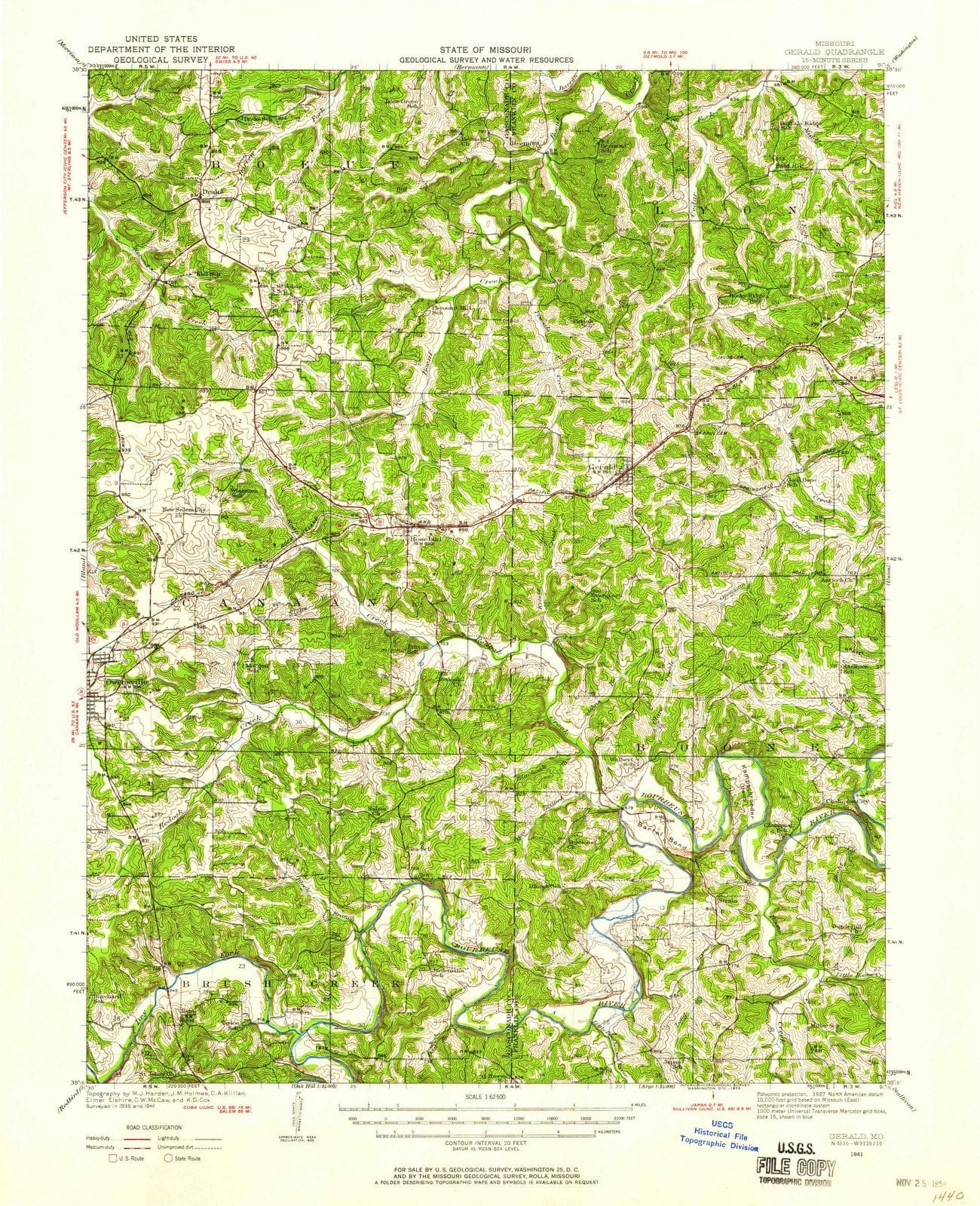 1941 Gerald, MO - Missouri - USGS Topographic Map