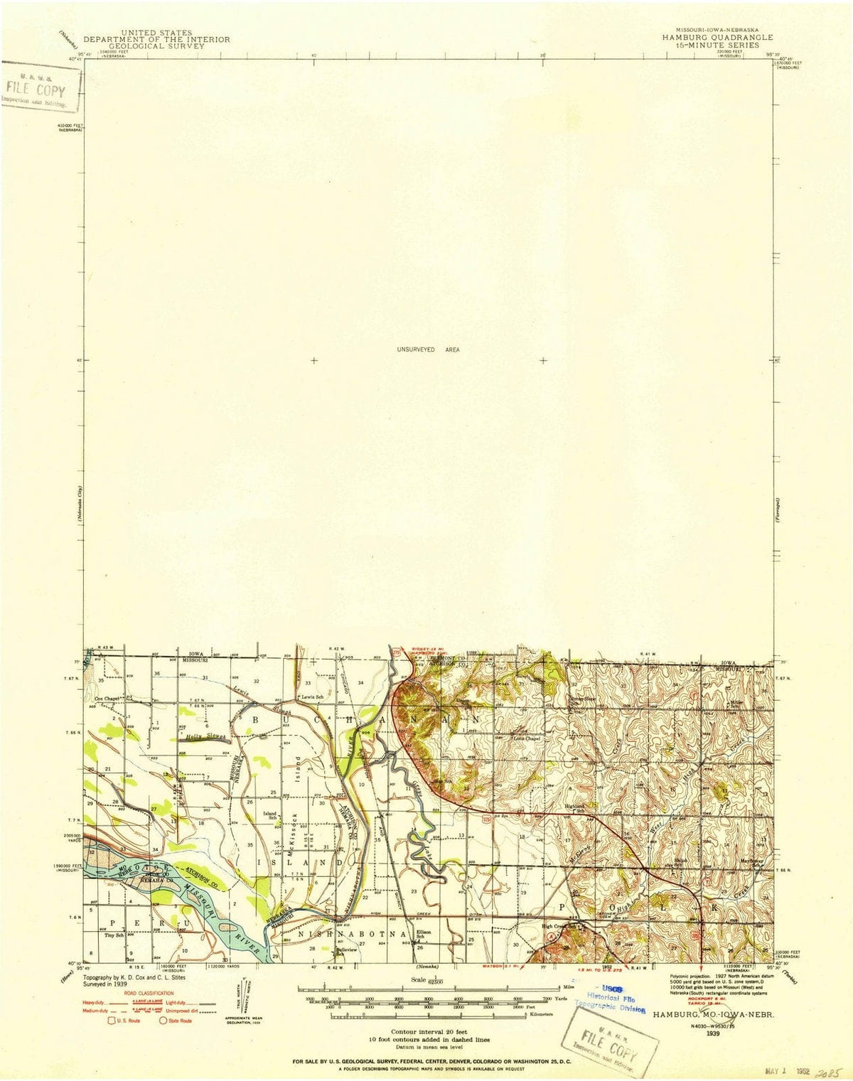 1939 Hamburg, IA - Iowa - USGS Topographic Map