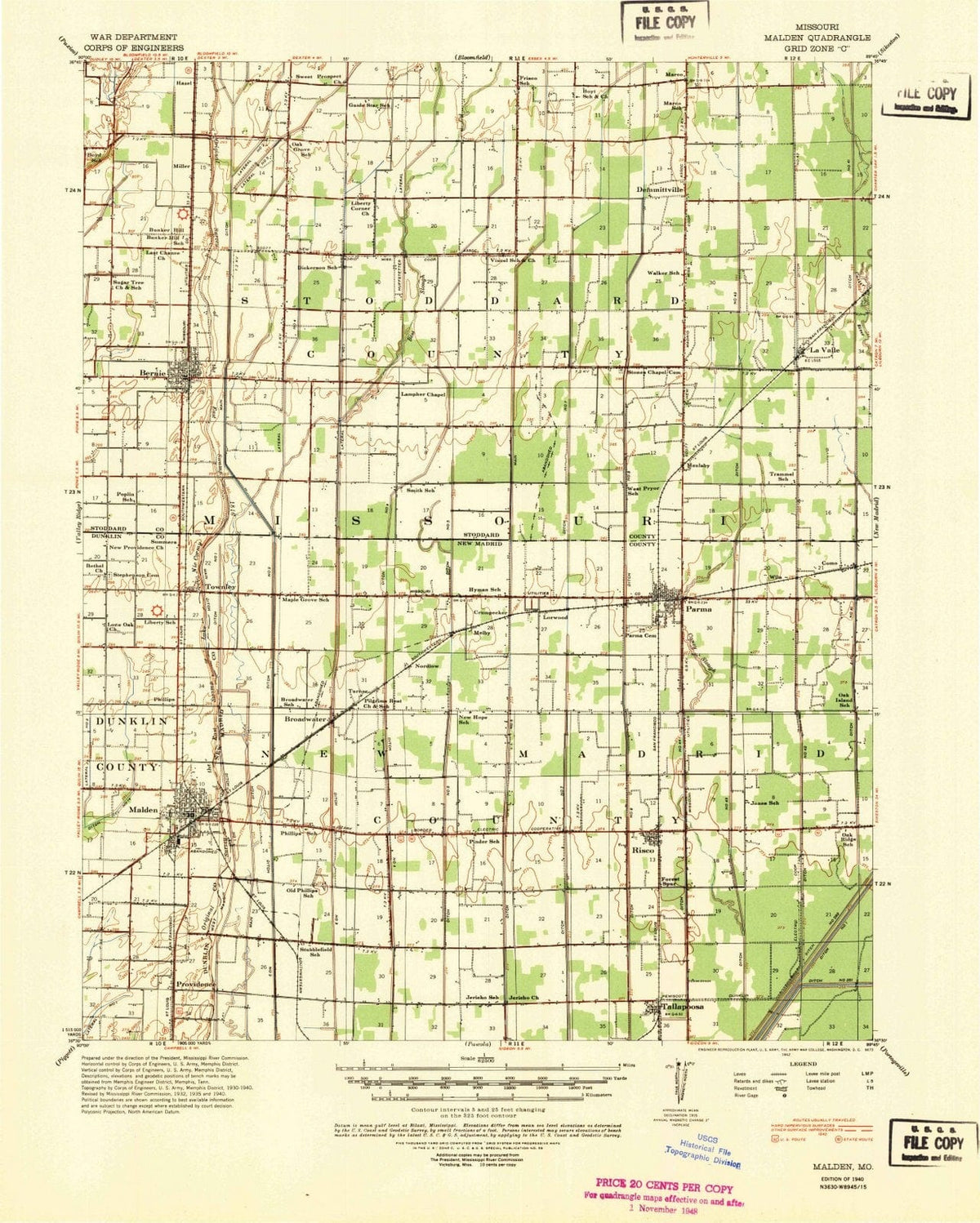 1940 Malden, MO - Missouri - USGS Topographic Map