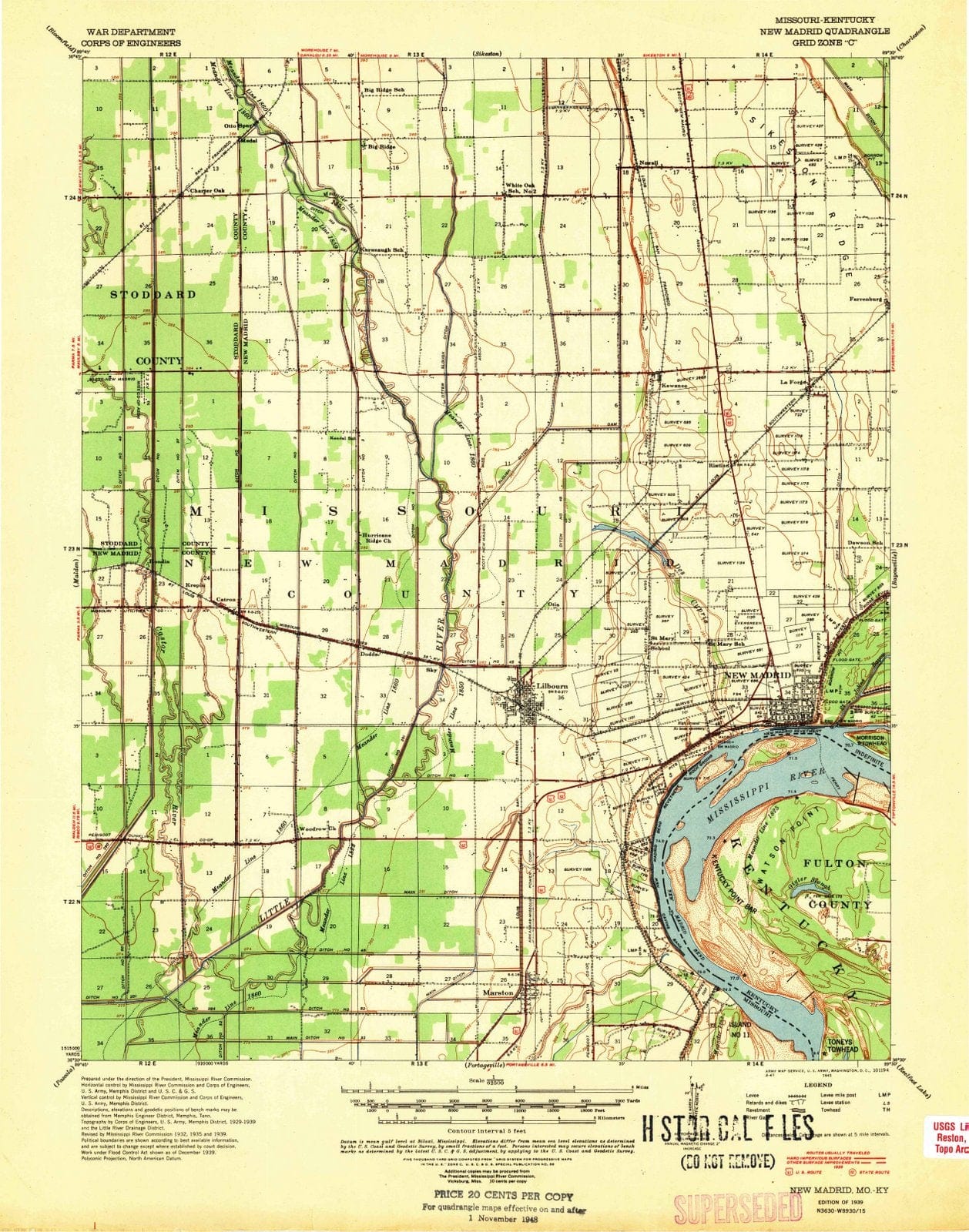 1939 New Madrid, MO - Missouri - USGS Topographic Map